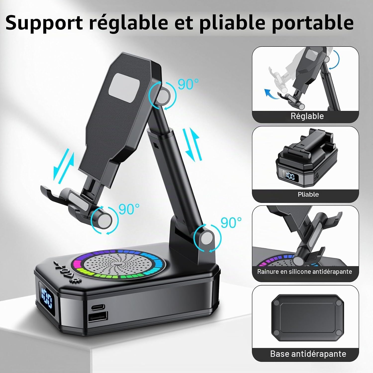 Thumbnail 6 de Cadeau Homme : Enceinte Bluetooth 4-en-1 avec support, recharge et lumière RGB — idée Fête des Pères