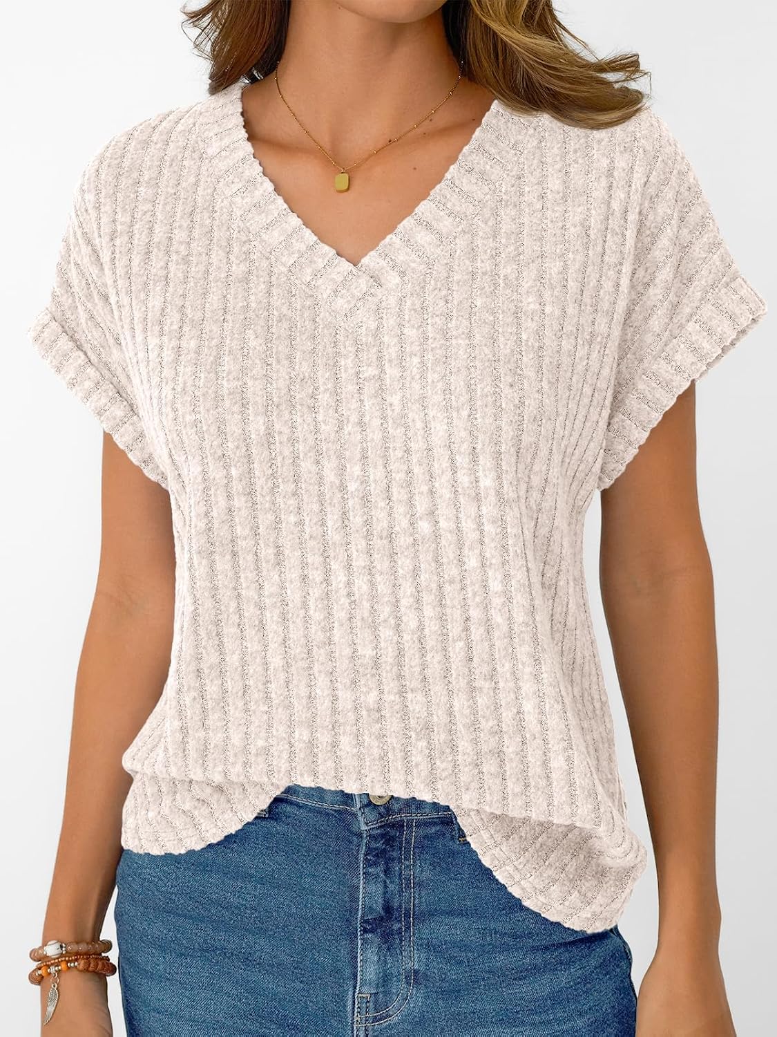 Detalle 2 de AUTOMET Summer V-Neck Tunic Sweater Blouse for Women