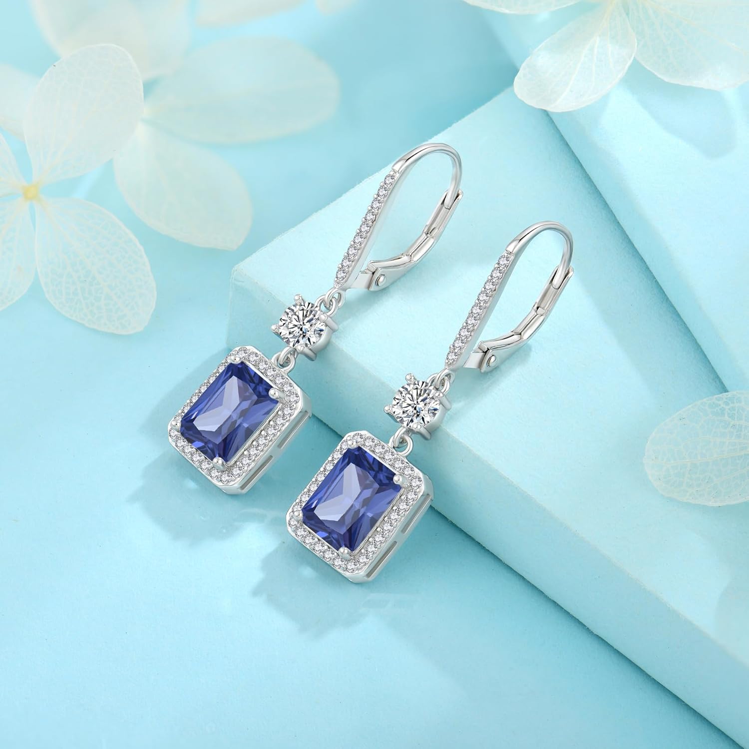 Thumbnail 4 de FJ Rectangular Cut Dangle Drop Earrings 925 Sterling Silver Birthstone Leverback