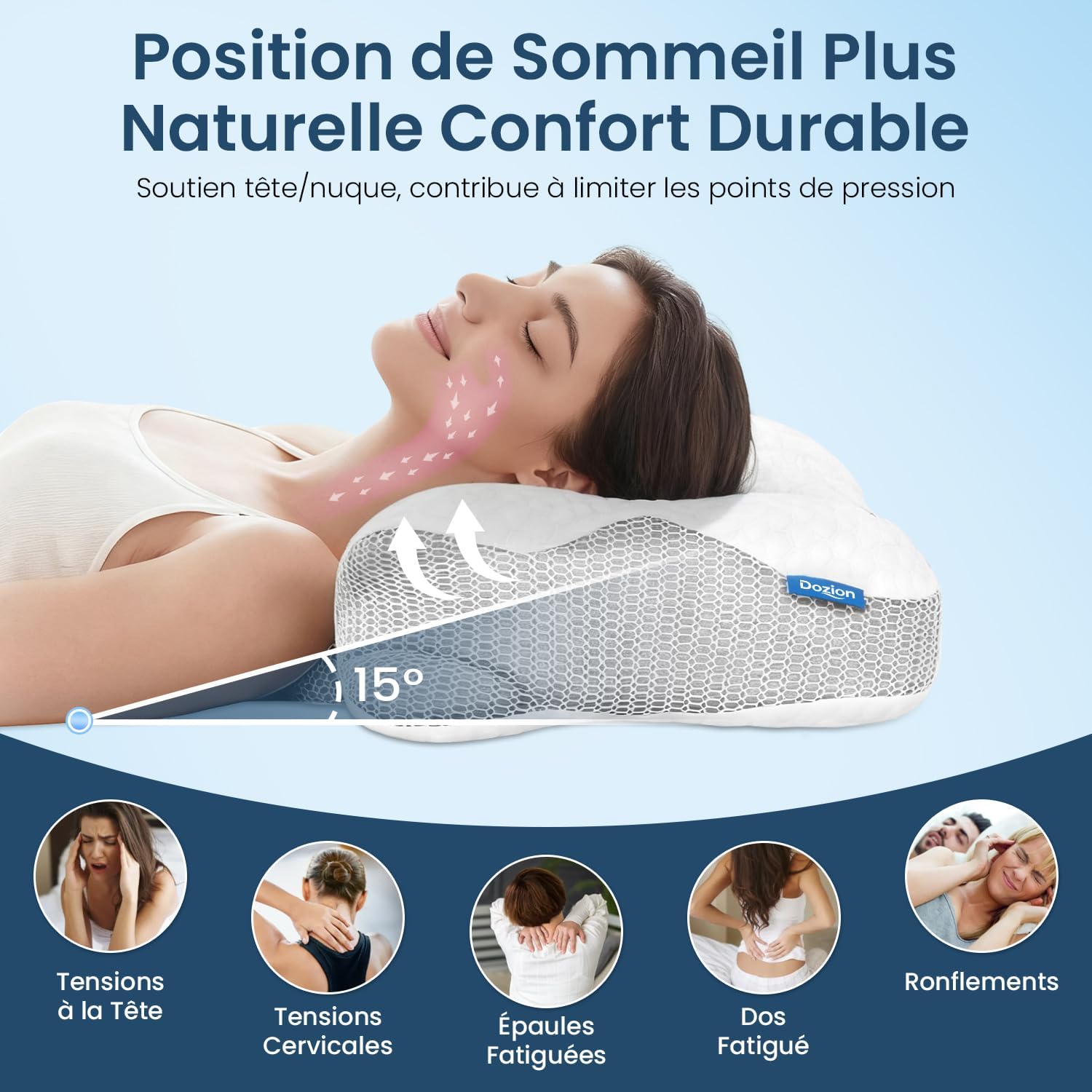 Thumbnail 5 de Dozion Oreiller Ergonomique Cervical mémoire