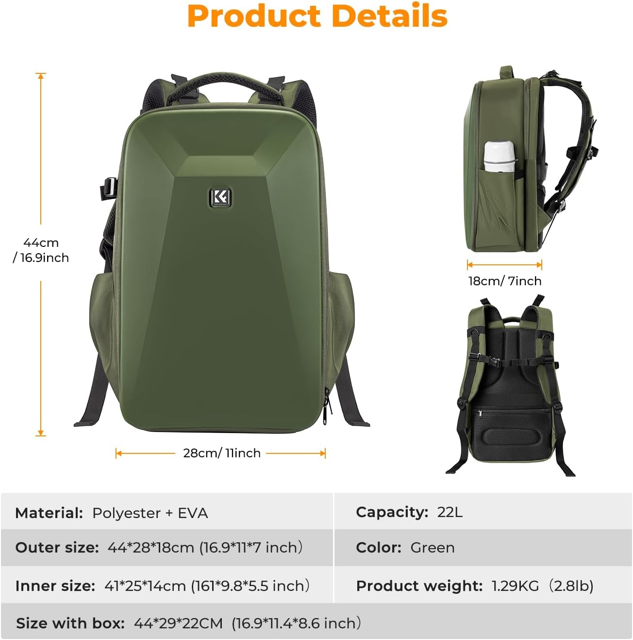 Thumbnail 6 de K&F CONCEPT Kamerarucksack Hartschale 22L mit Laptopfach bis 15,6 Zoll – Schutz für Kamera, Zubehör und Drohnen