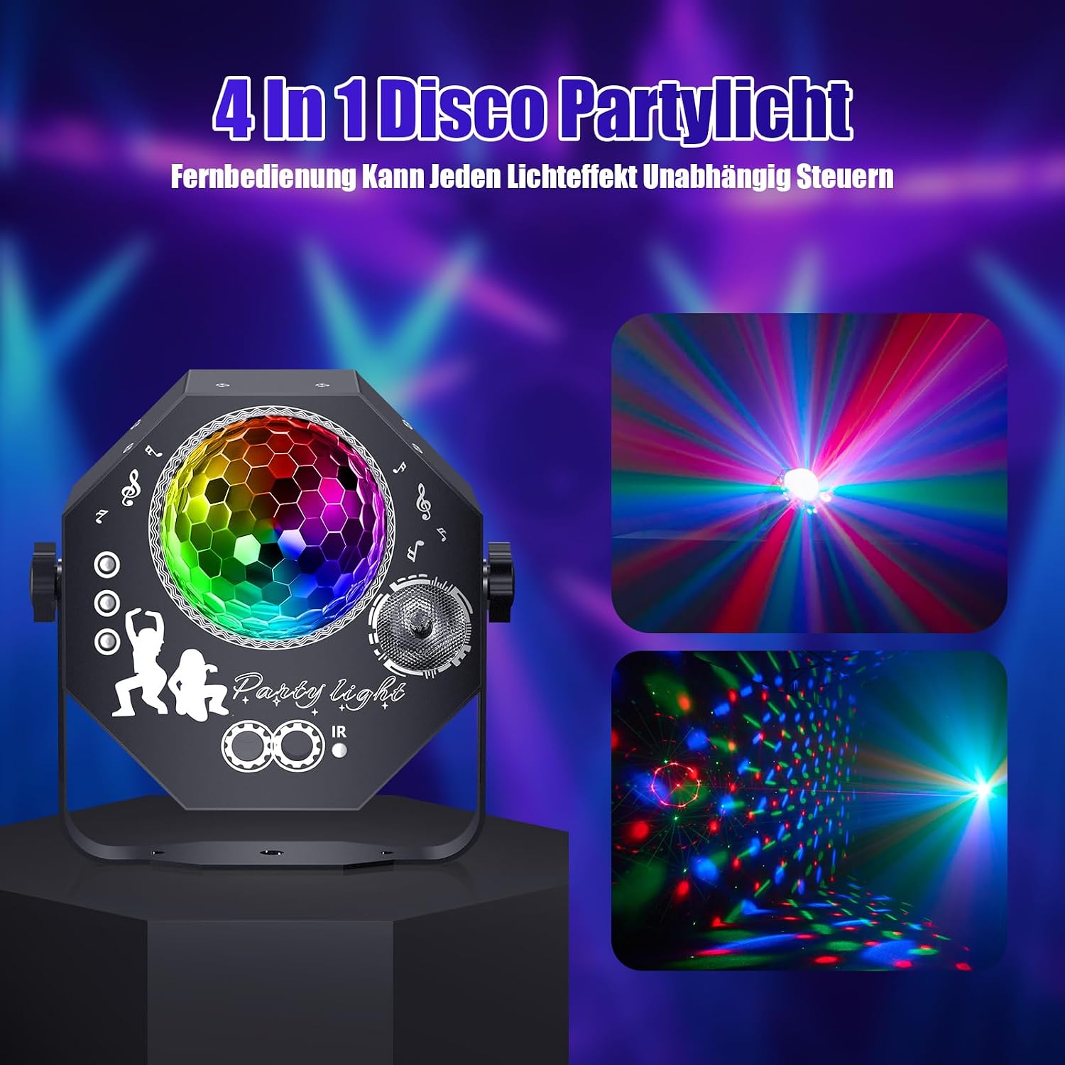 Thumbnail 2 de Vicalo 4 in 1 Disco Partylicht mit Discokugel – RGB LED Par Strahler für Hauspartys, Clubs und Events