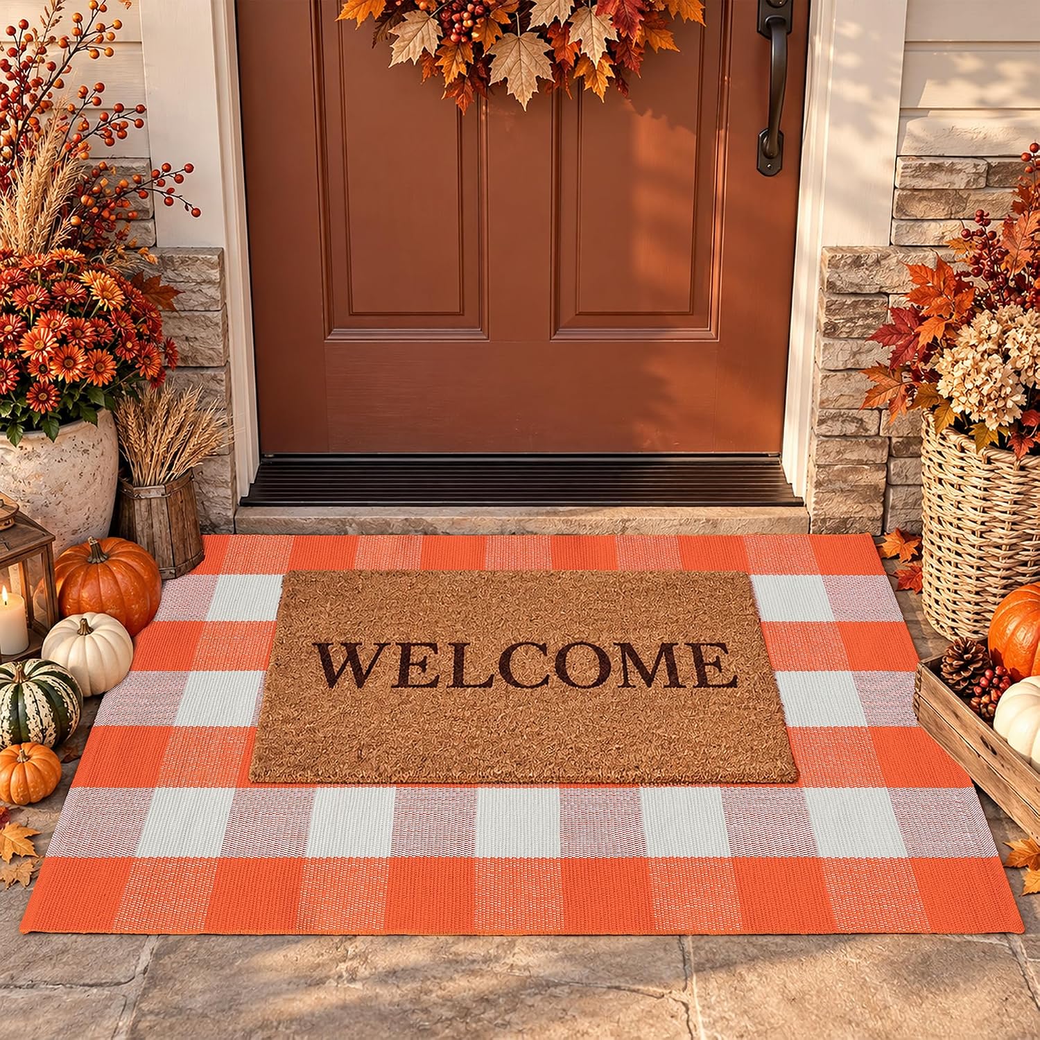 Detalle de Homydecor GZRUG Plaid Doormat, 28" x 43", Reversible and Machine Washable