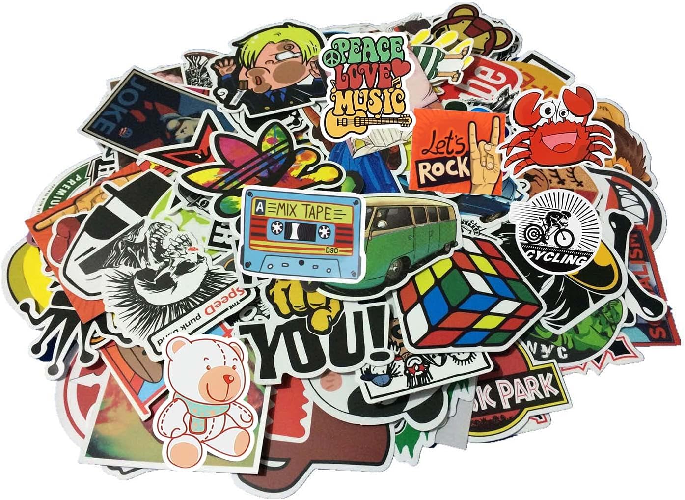 Cool Random Stickers Pack (55–500pcs) PVC vinyl waterproof laptop & skateboard decals