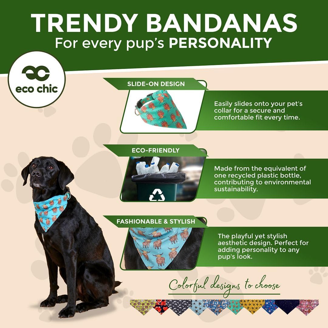 Thumbnail 1 de Eco Chic Recycled Dog Bandana (Floral Navy) — Washable Triangle Scarf for Pets