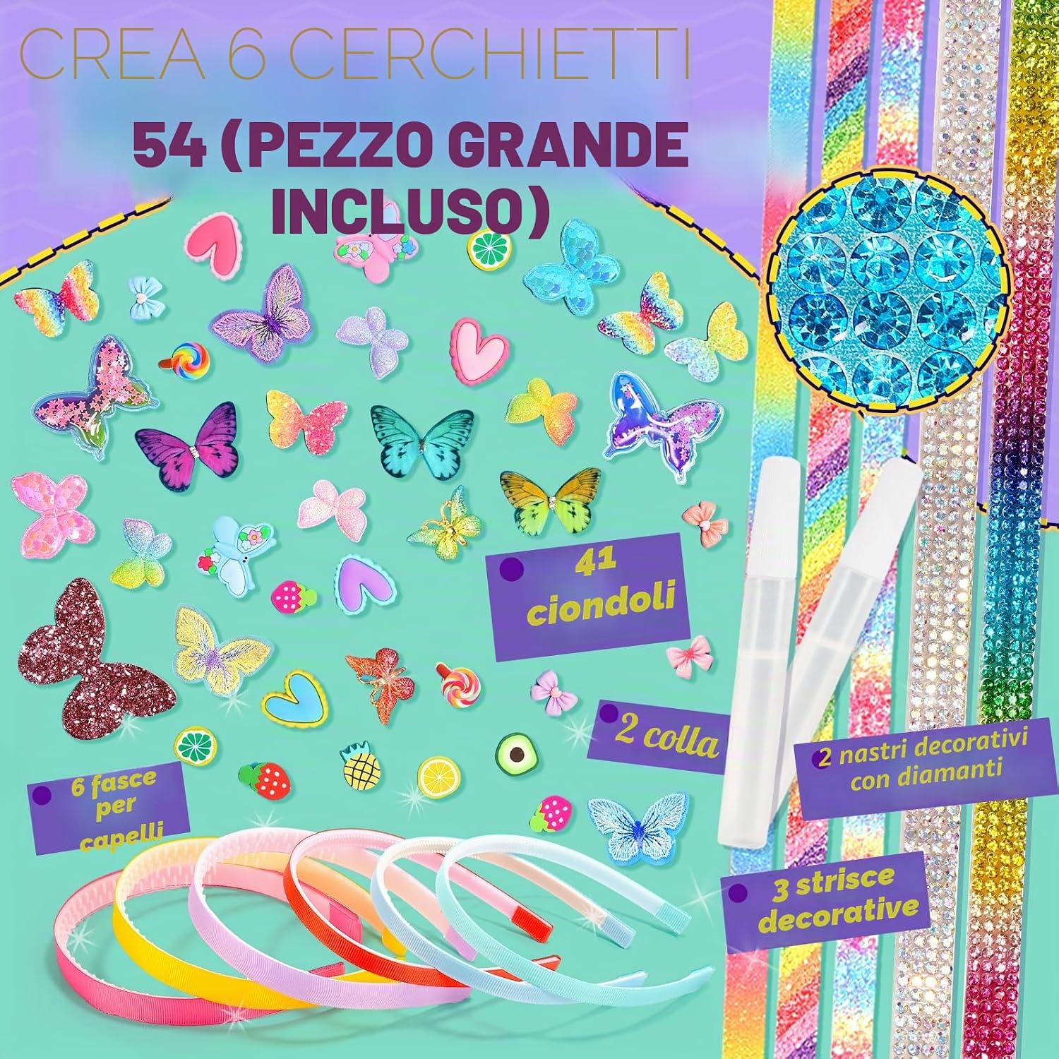 Thumbnail 3 de HappyKidsClub Regalo Bambina: Set Cerchietti Fai da Te con 54 Pezzi per Capelli - 3/12 Anni