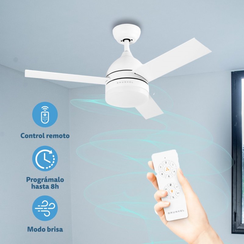 Detalle 2 de Grunkel SKYECO-42 ventilador de techo blanco con luz LED y mando