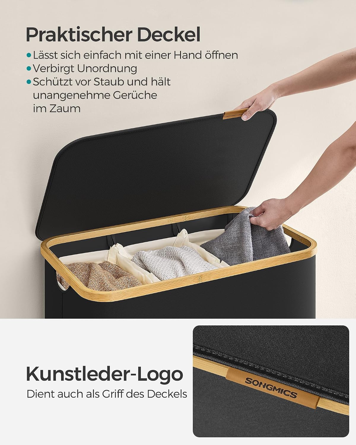 Detalle 2 de SONGMICS Wäschekorb 150 L mit Deckel