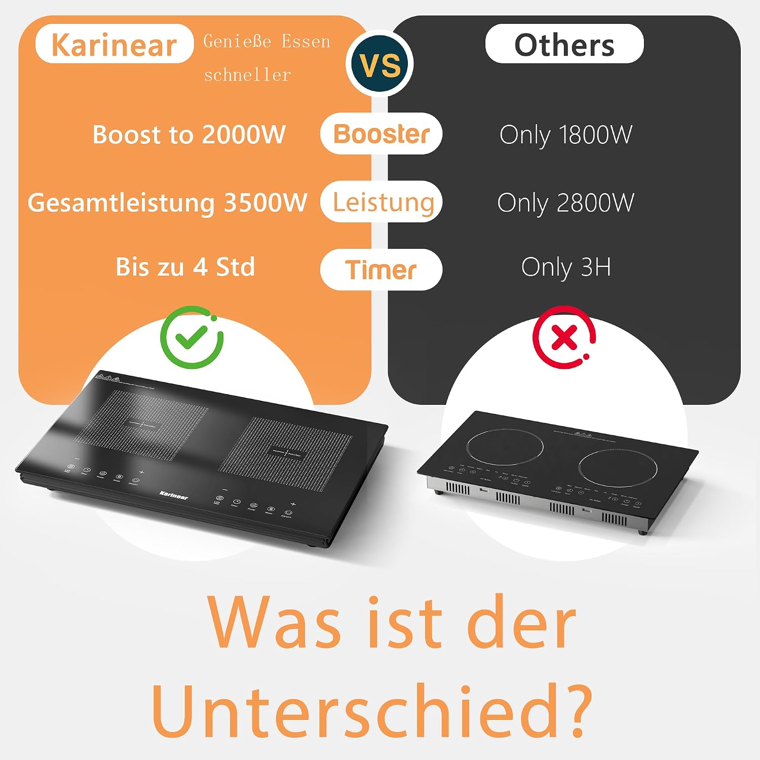 Detalle de Induktionskochfeld 2 Platten (60 cm) 3500 W mit Boost & Touch-Steuerung, 240-Minuten-Timer und Kindersicherung