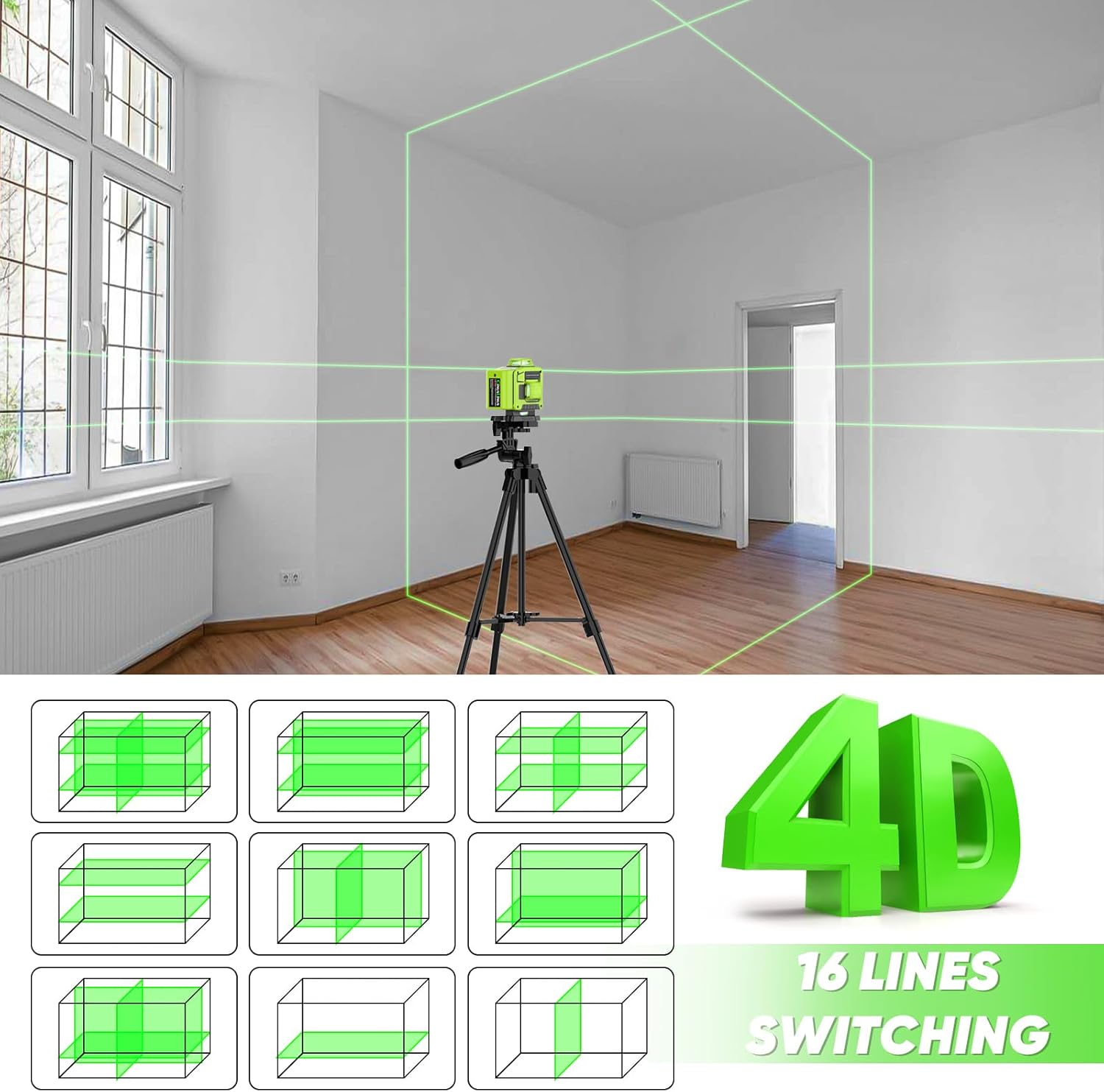 Detalle de CinusLinus 360-12 4×360° Green Laser Level with Tripod, Self-Leveling