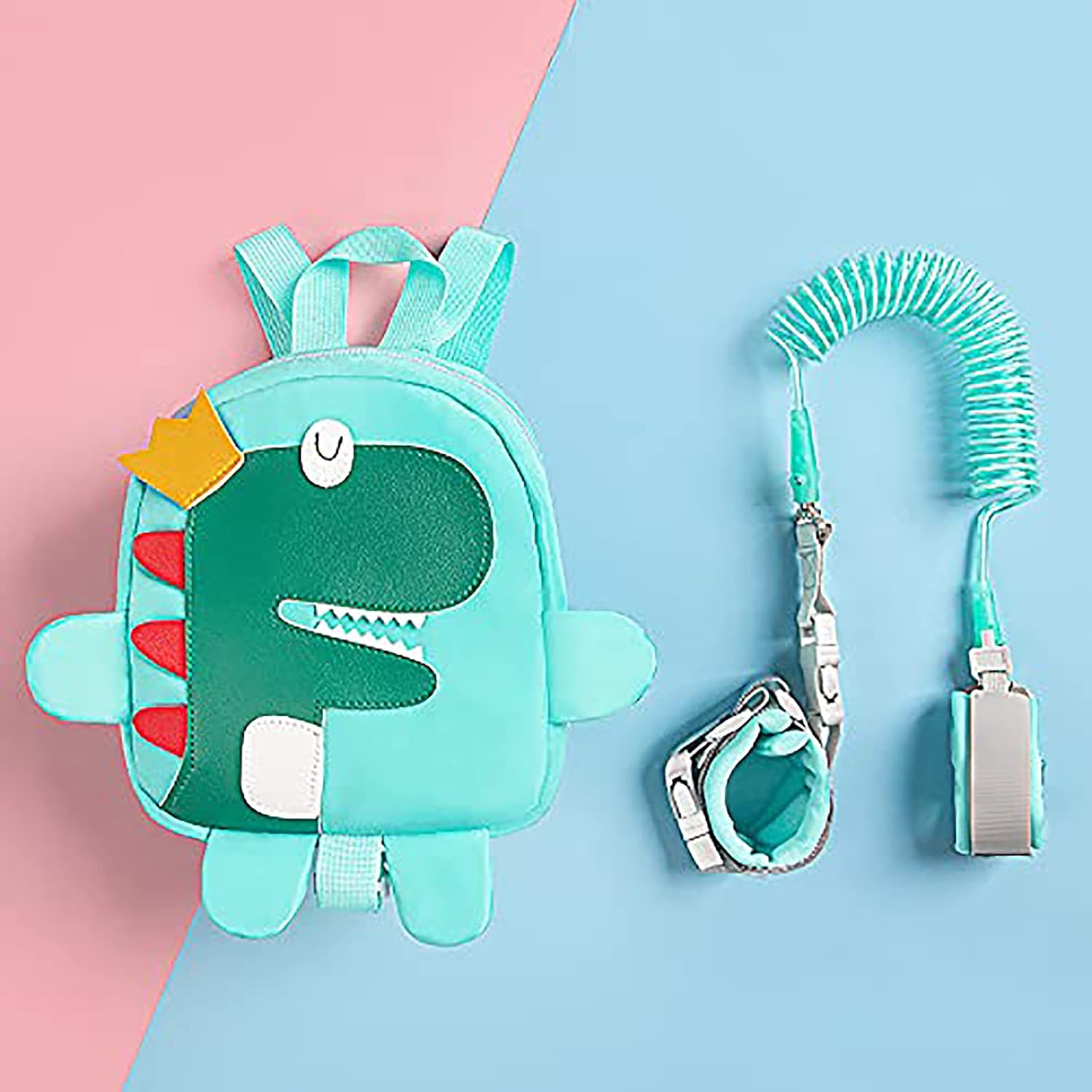 Detalle 2 de Funsland 4-in-1 Baby Walking Harness with Dinosaur Backpack and 360° Anti-Lost Wrist Link – Green