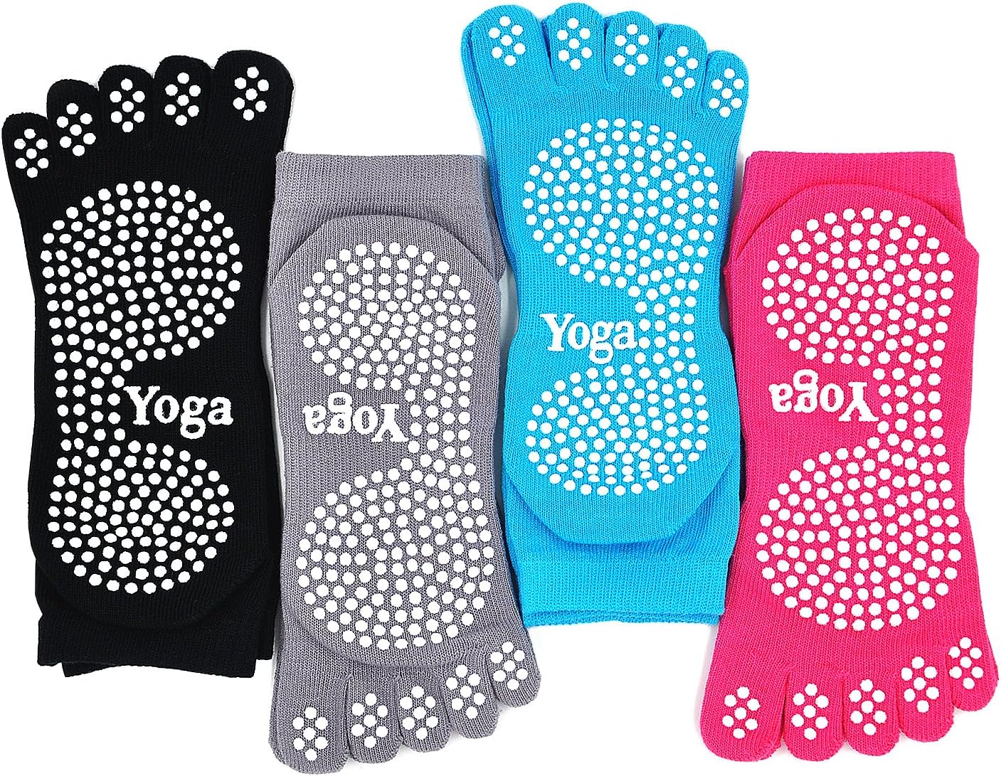 Detalle de PUTUO Chaussettes de yoga femme antidérapantes en coton avec orteils (4 paires), EU 36-42
