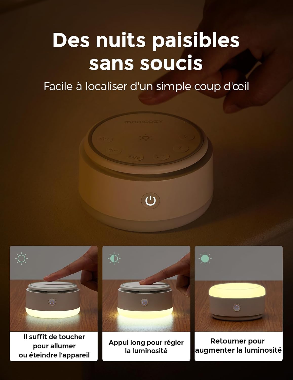 Thumbnail 2 de Momcozy Machine Bruit Blanc Bébé, 20 Sons, Lumière Tactile et Portable – Jaune