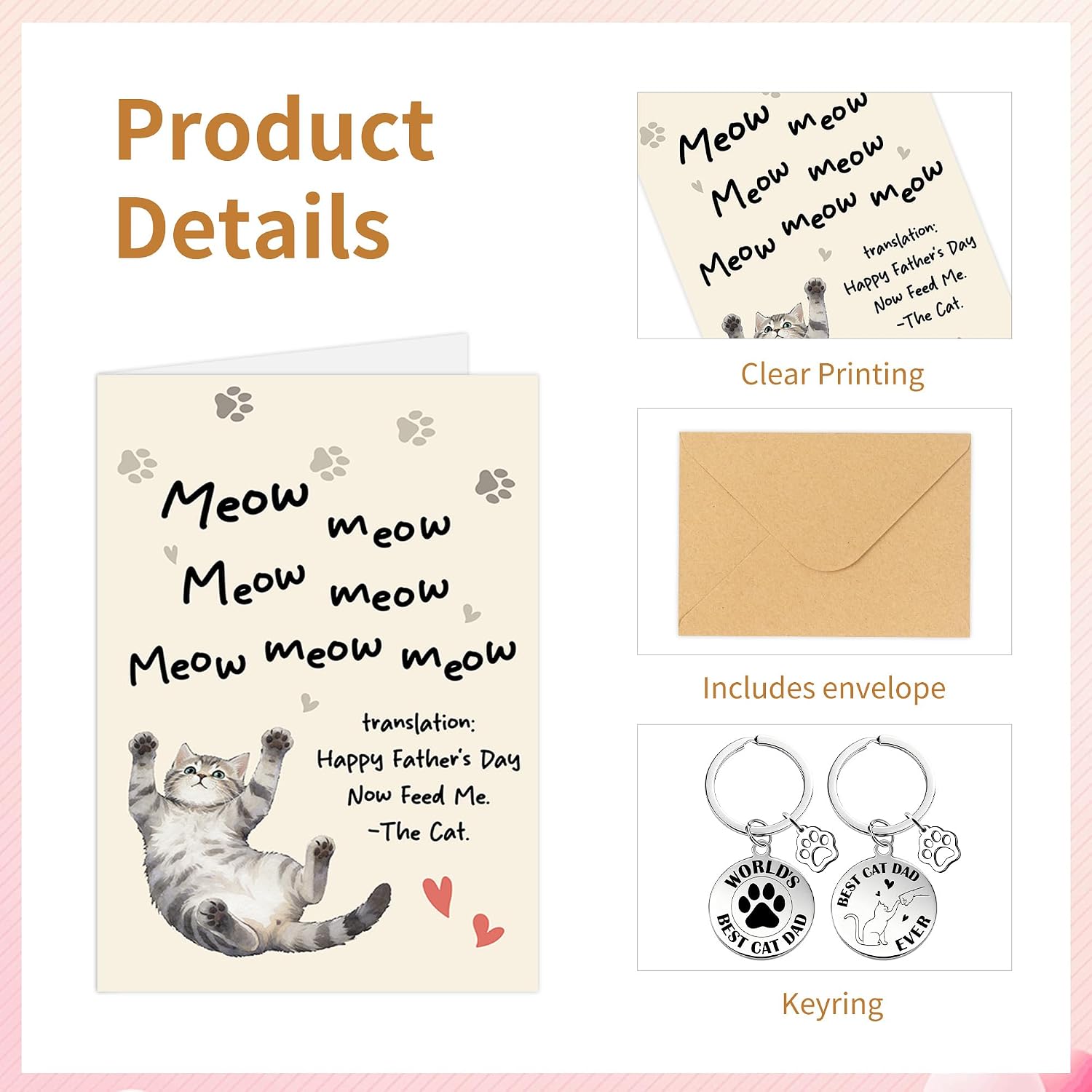 Detalle de Cat Dad Fathers Day Card with Keychain and Envelope – A Cute, Practical Gift from Cat to Dad