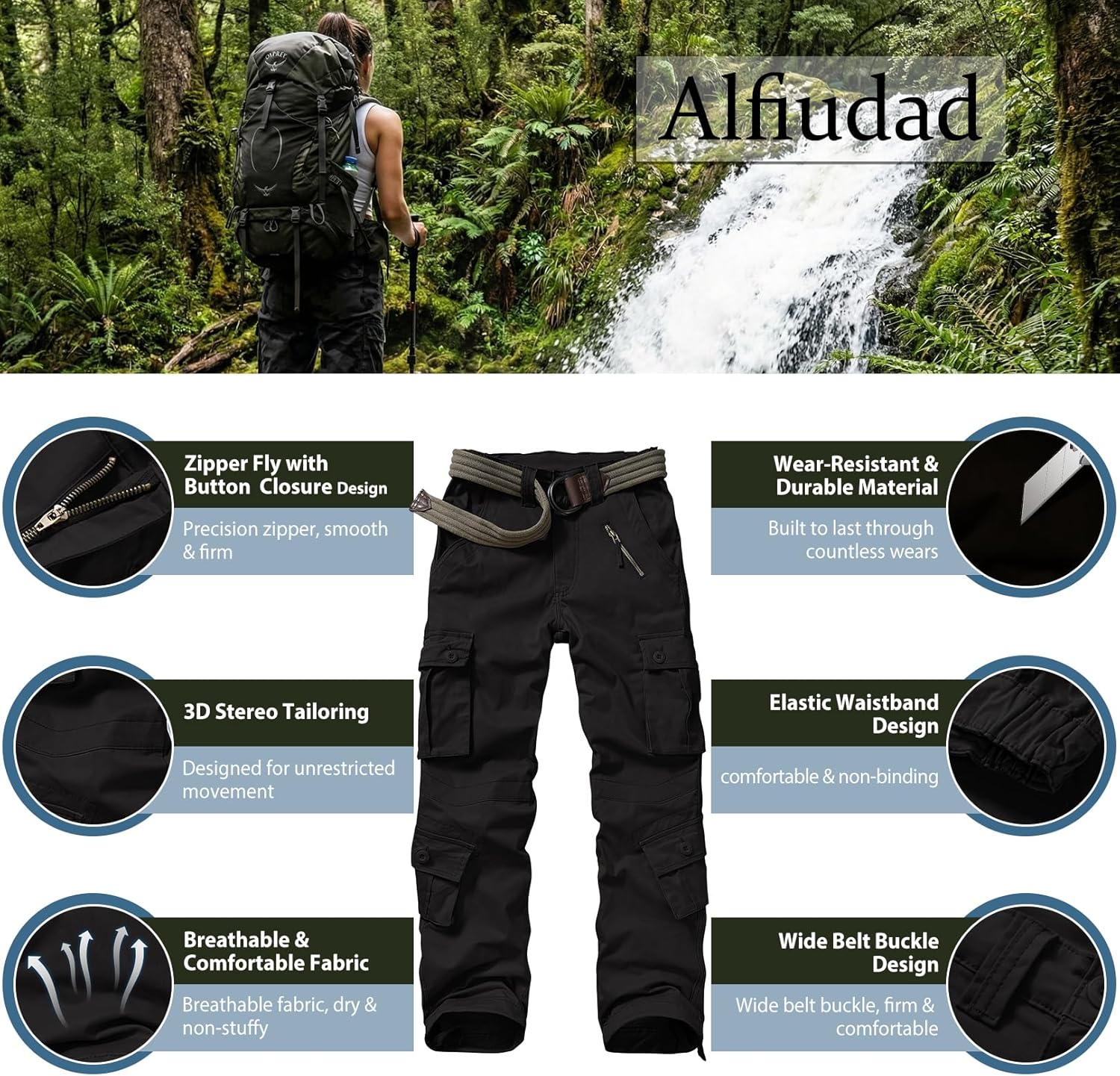 Detalle de Alfiudad Women’s Cargo Pants with Pockets for Hiking, Work & Everyday Wear