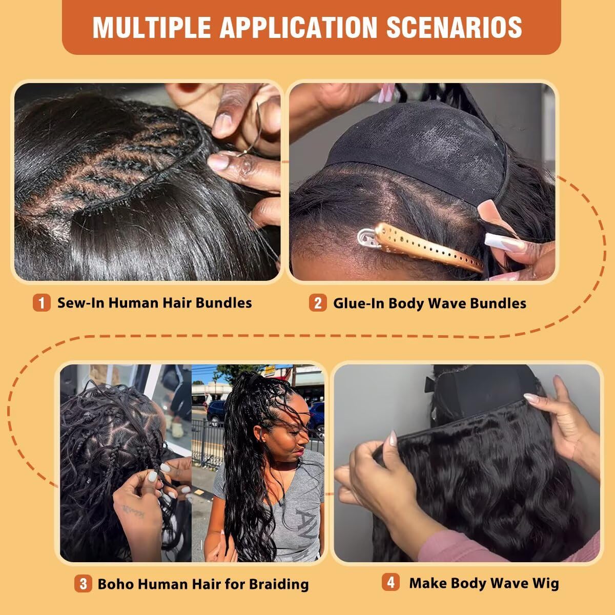 Thumbnail 3 de 12A Human Hair Bundles (22/24/26/28 Inch) Body Wave Brazilian Virgin Quick Weave – Natural Black