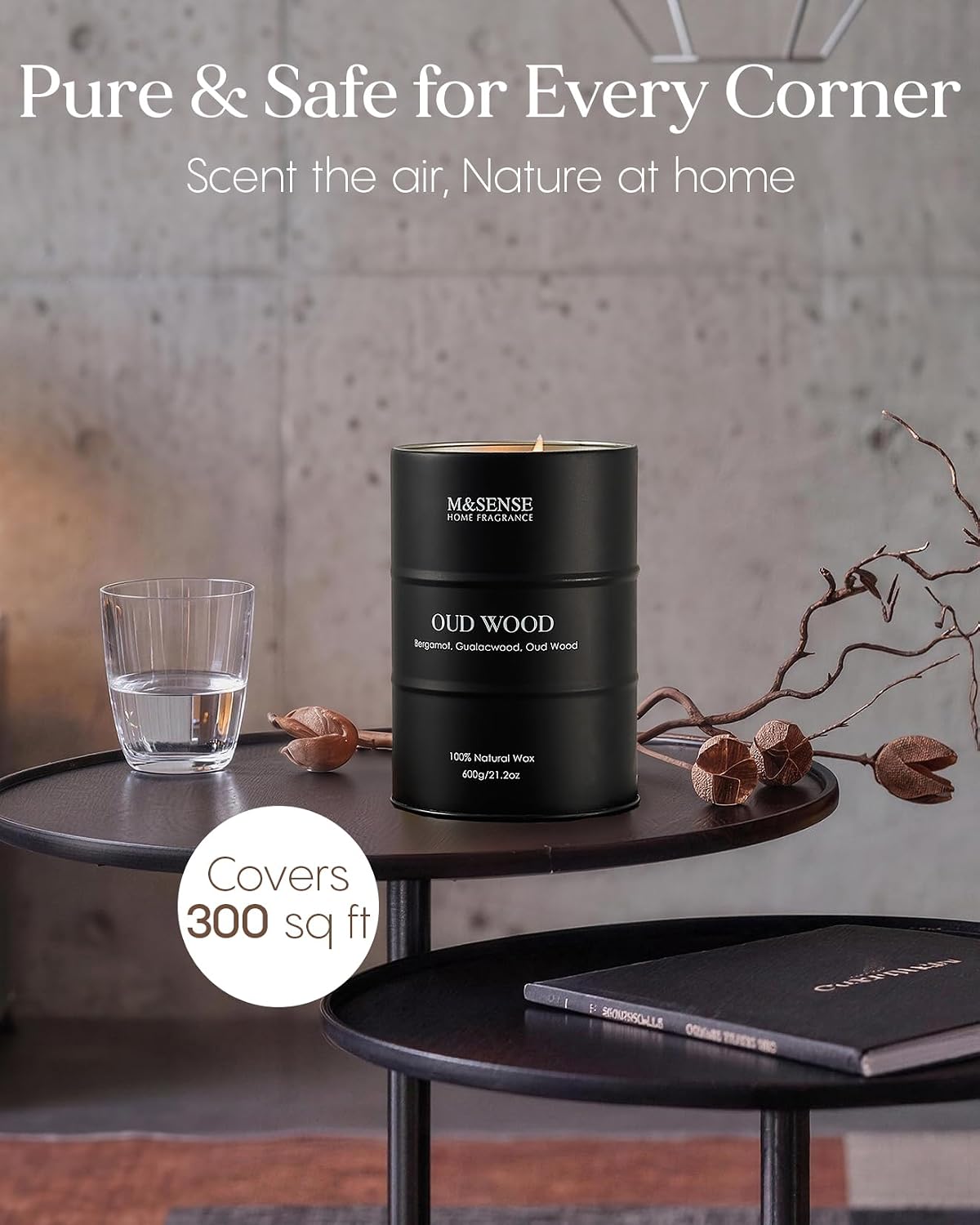 Detalle 1 de M&SENSE MSTC0241L OudWOOD Soy Wax Candle, 21.2 oz Oud Wood