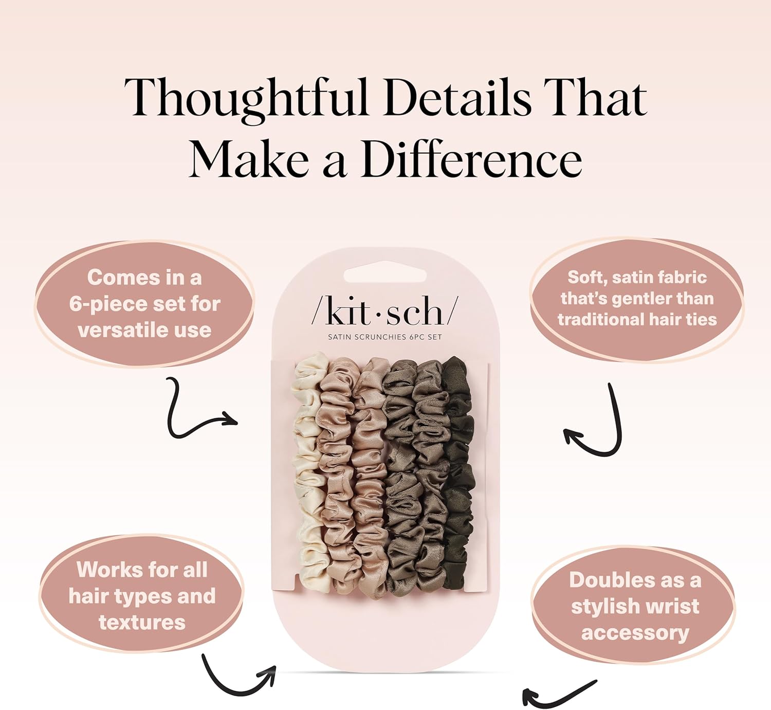 Thumbnail 3 de Kitsch elastici per capelli in raso ultra-piccoli donna – più morbidi degli elastici in seta, eucalipto (6 pezzi)