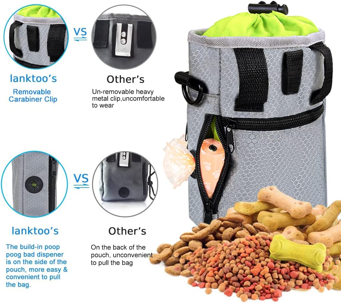 Detalle 2 de Lanktoo Dog Treat Pouch Bag with Poop Bag Holder (Grey+Green) – Waterproof, versatile walking companion