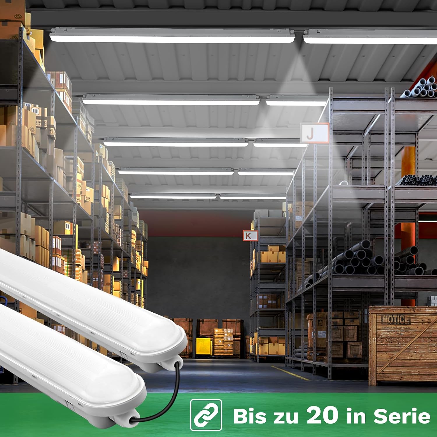Detalle de TONFFI Feuchtraumleuchte LED 60 cm (6000 K, IP65, 2250 lm) – verknüpfbar für Keller, Garage & Werkstatt
