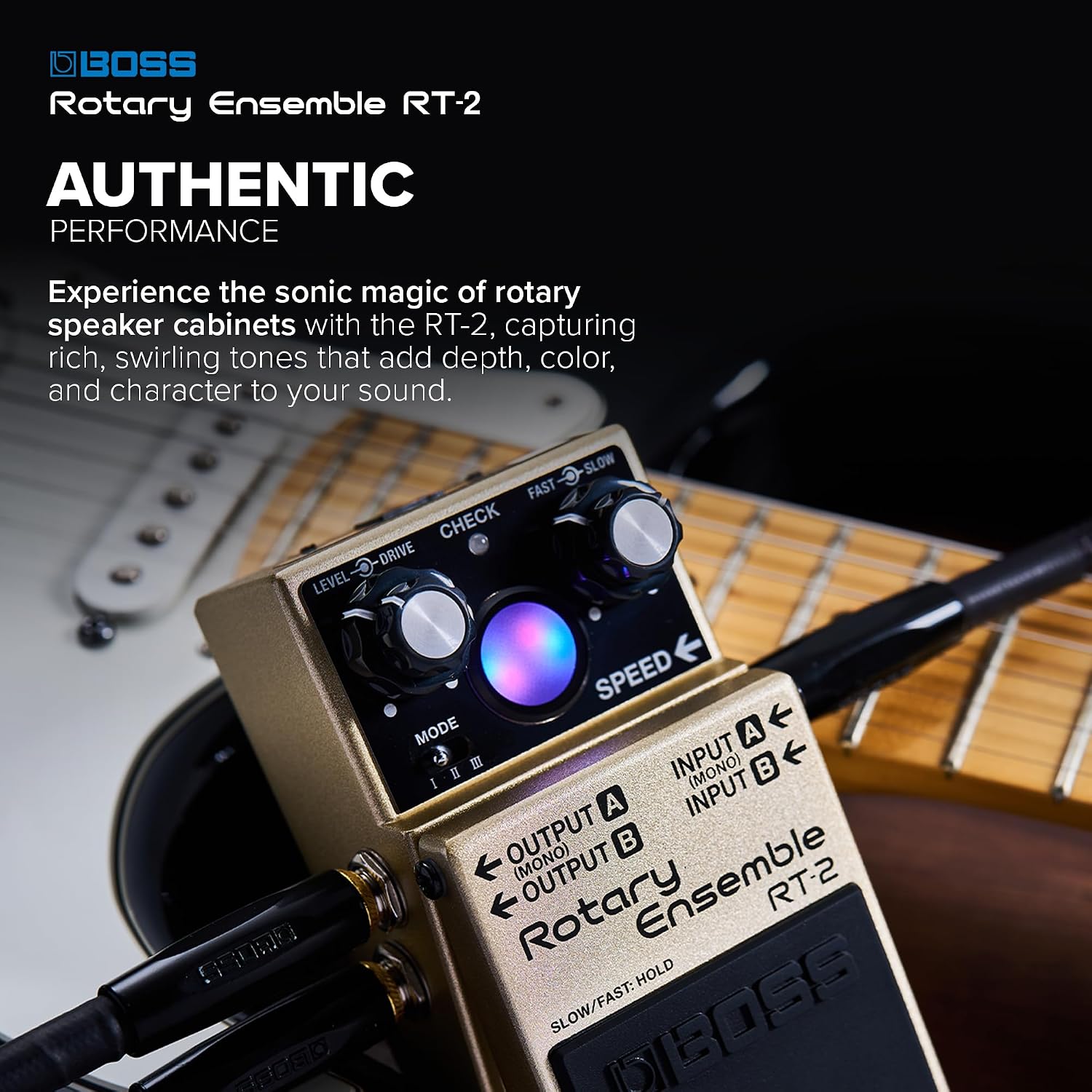 Detalle de BOSS RT-2 Rotary Ensemble Pedal with 3 Modes and Virtual Rotor Display