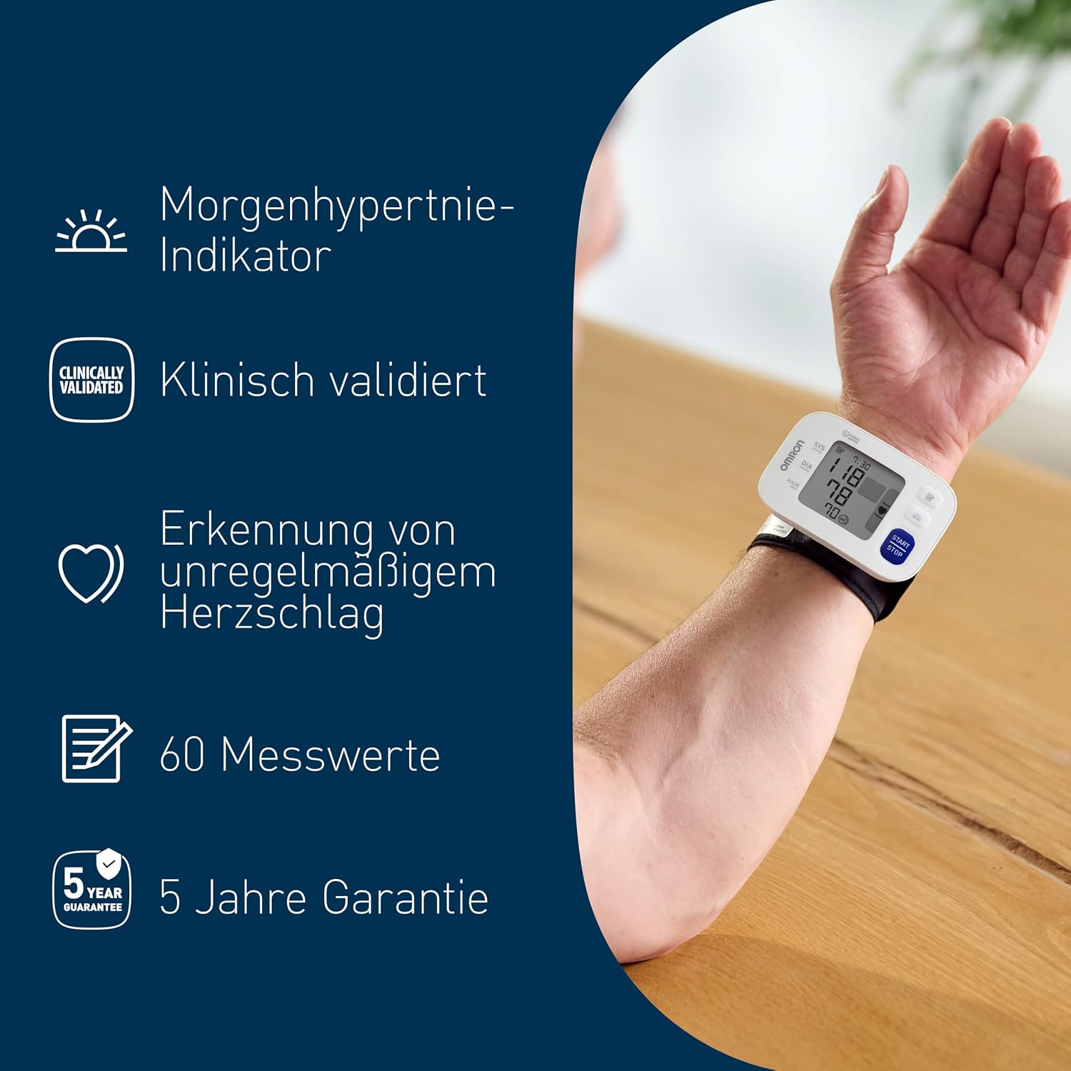 Thumbnail 4 de OMRON RS4 Handgelenk-Blutdruckmessgerät – klinisch validiert, mit Speicher und Positionssensor