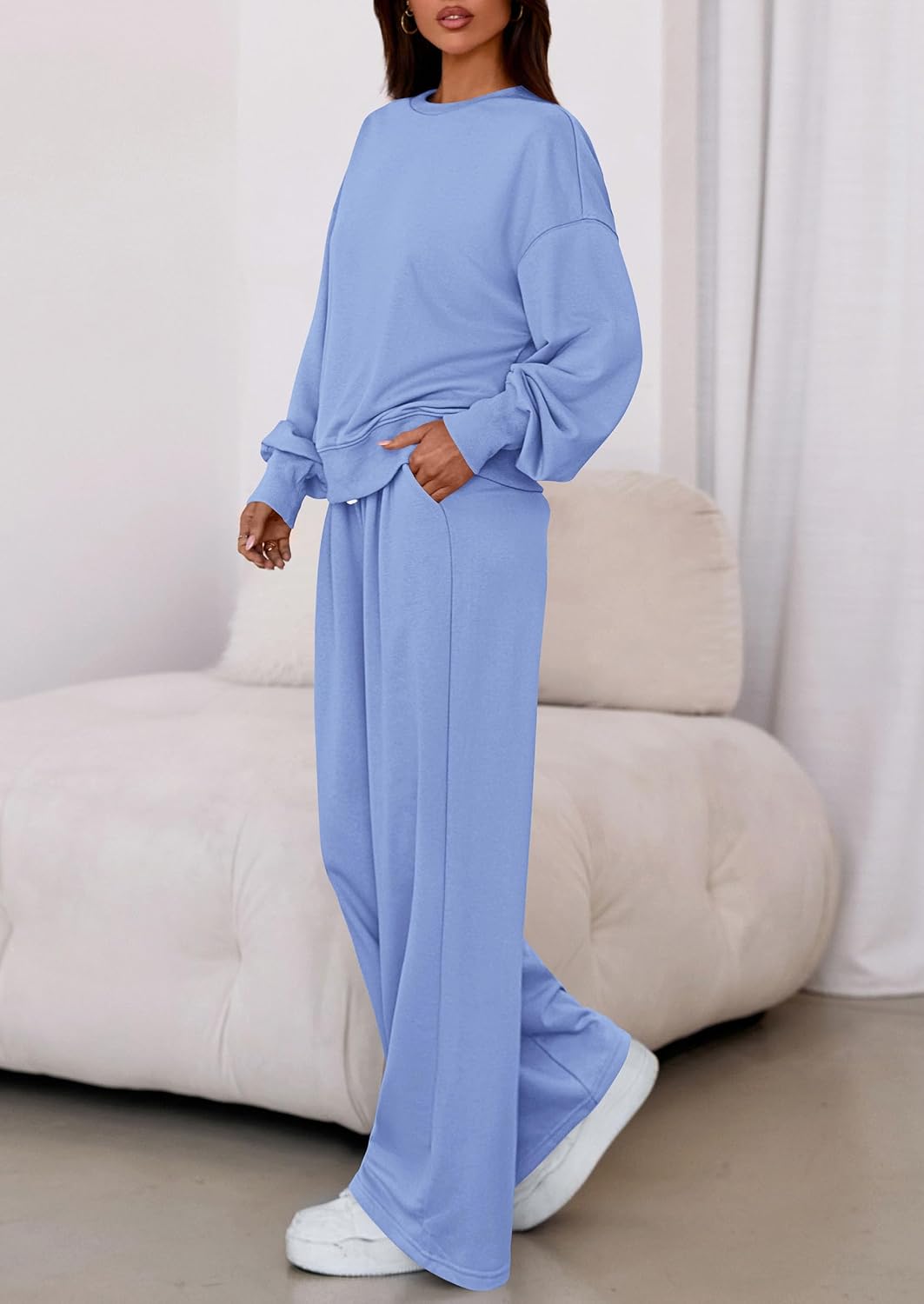 Detalle 2 de PRETTYGARDEN PR1122 Two-Piece Lounge Set with Wide-Leg Pants and Pockets