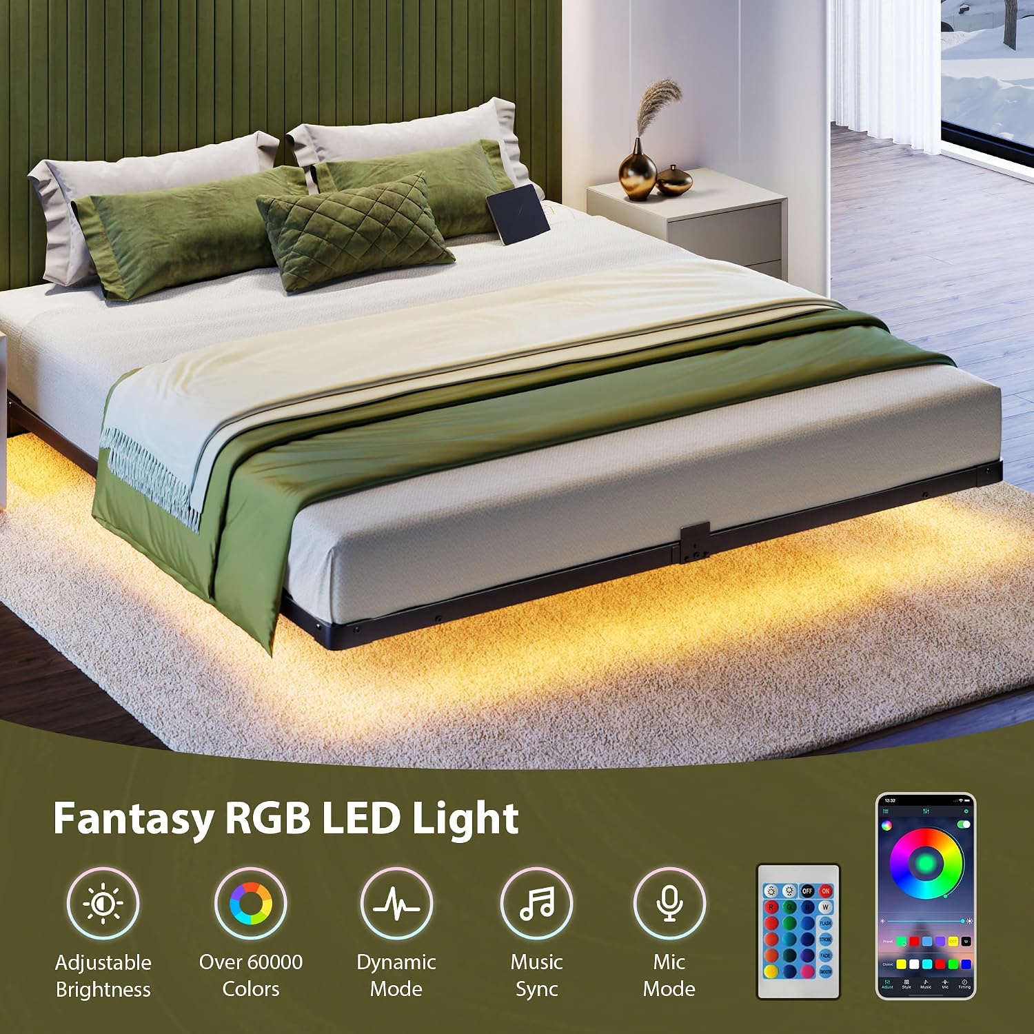 Thumbnail 3 de MORICAD Floating Bed Frame, Queen Size
