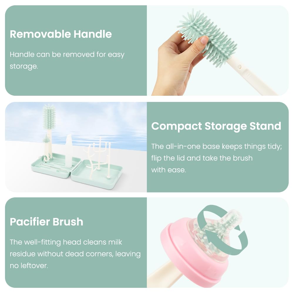 Detalle de Vicloon 6-in-1 Reise-Baby-Flaschenbürsten-Set – BPA-frei, kompakt und vielseitig