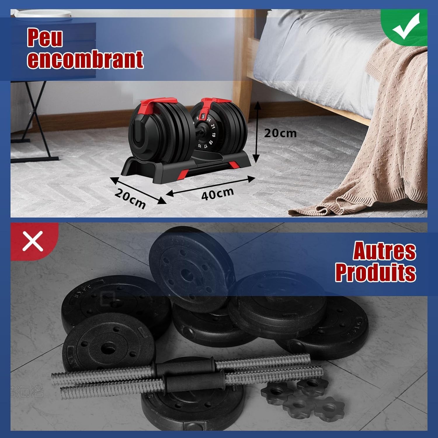 Thumbnail 5 de DH FitLife 24 kg : haltères réglables de 3 à 24 kg (12 niveaux) avec système d’autoblocage