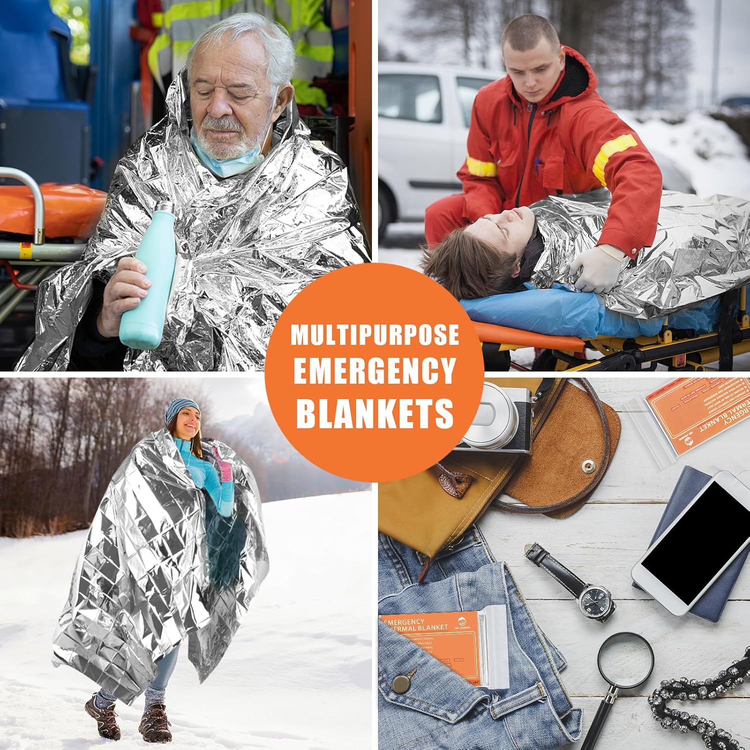 Detalle 1 de QIO CHUANG JIJIU-4018 Emergency Mylar Thermal Blankets, 4-Pack, 84 x 55 Inches