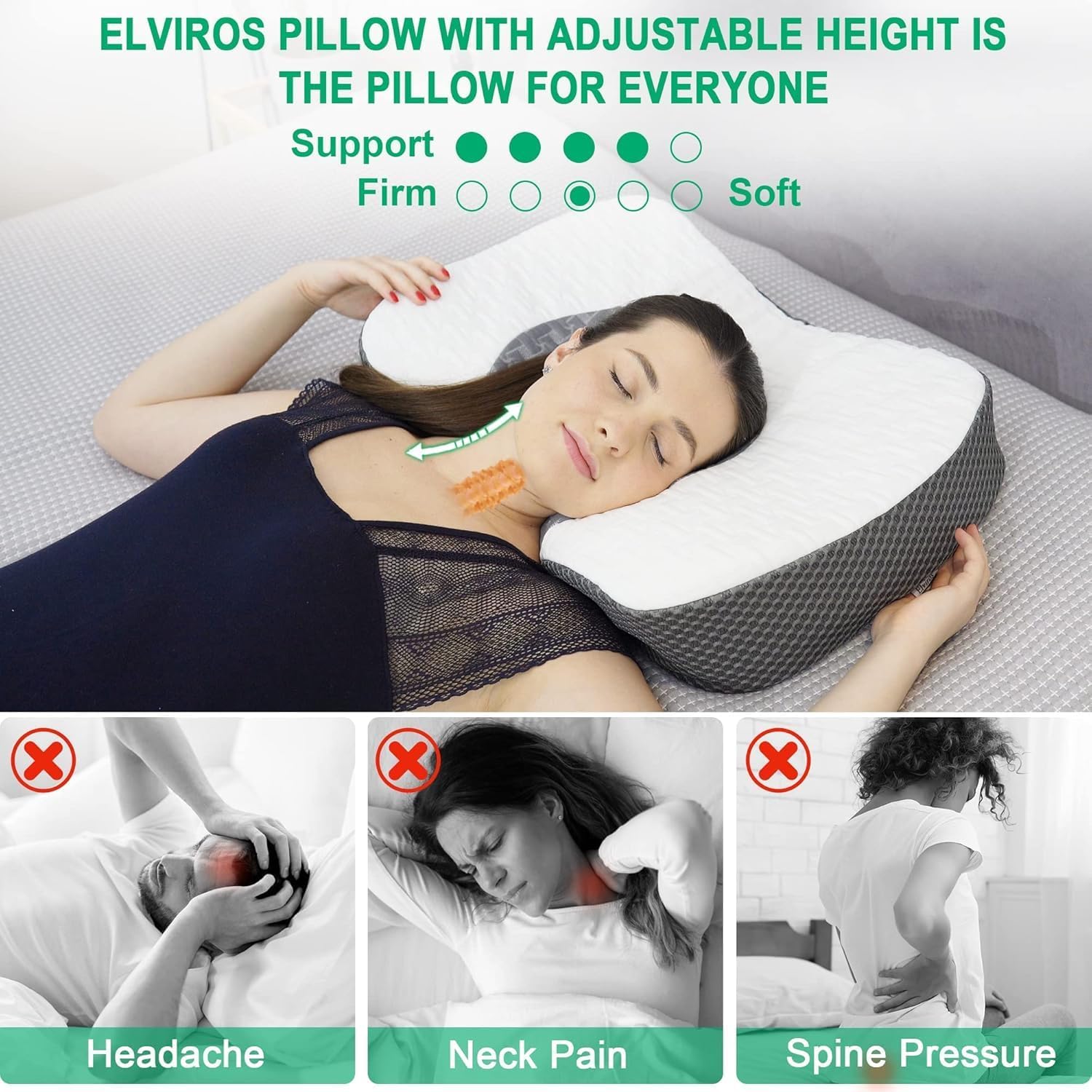 Thumbnail 6 de Elviros Adjustable Height Cervical Neck Pillow for Sleepers of All Positions