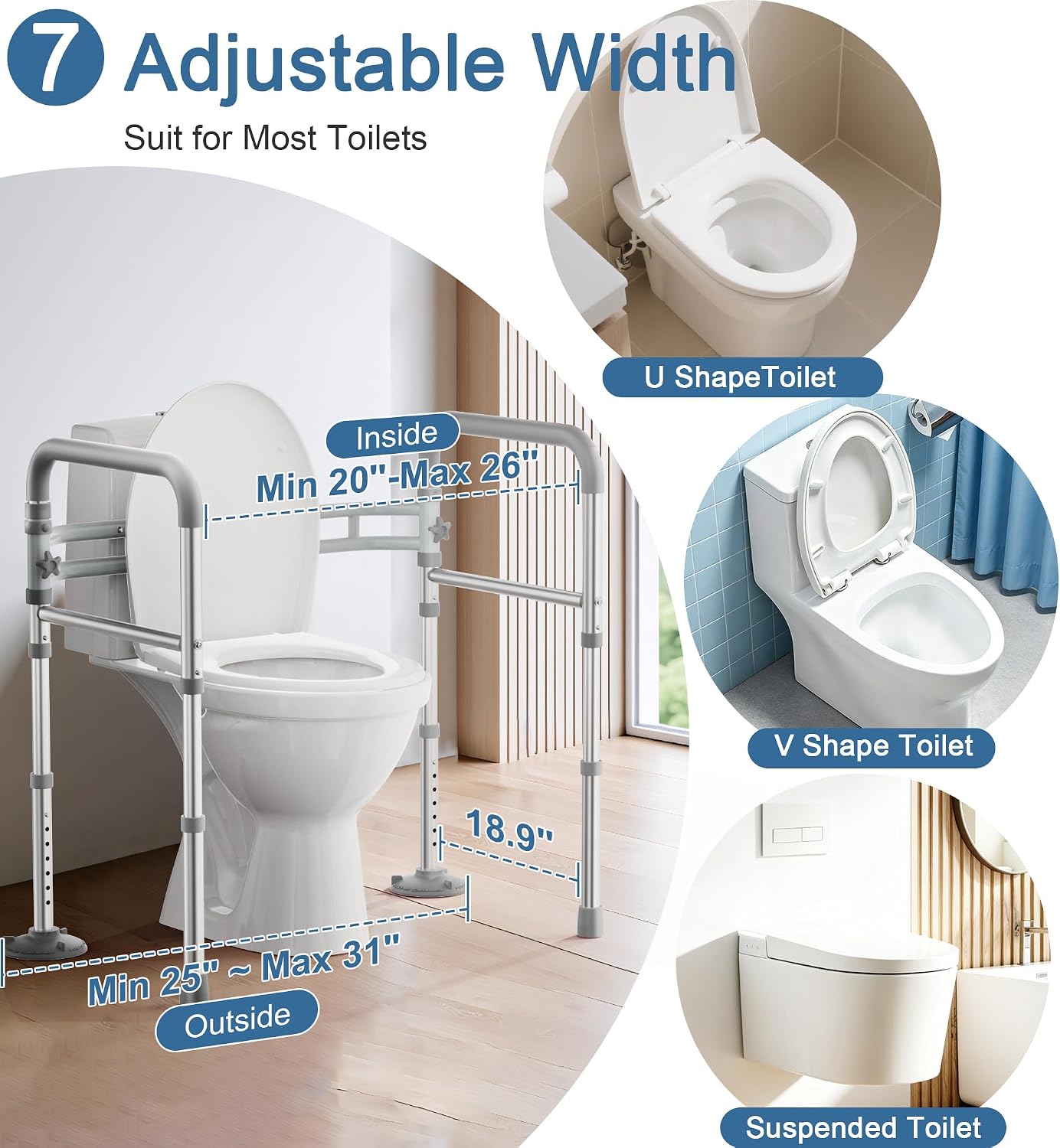 Detalle 2 de HOMLAND Toilet Safety Rails 350 lb foldable 🚽