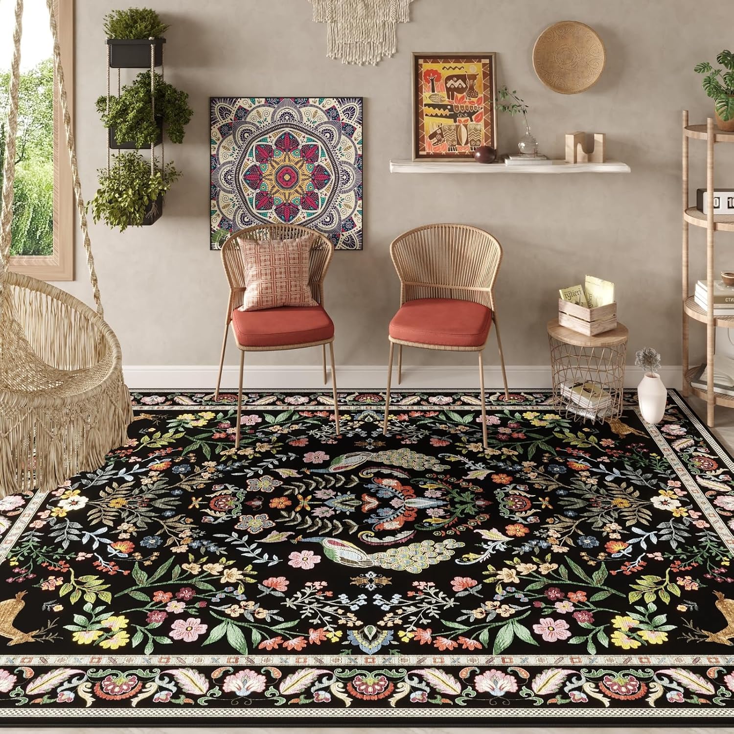Thumbnail 6 de Vibrant Black 5x7 Living Room Rug 🏡