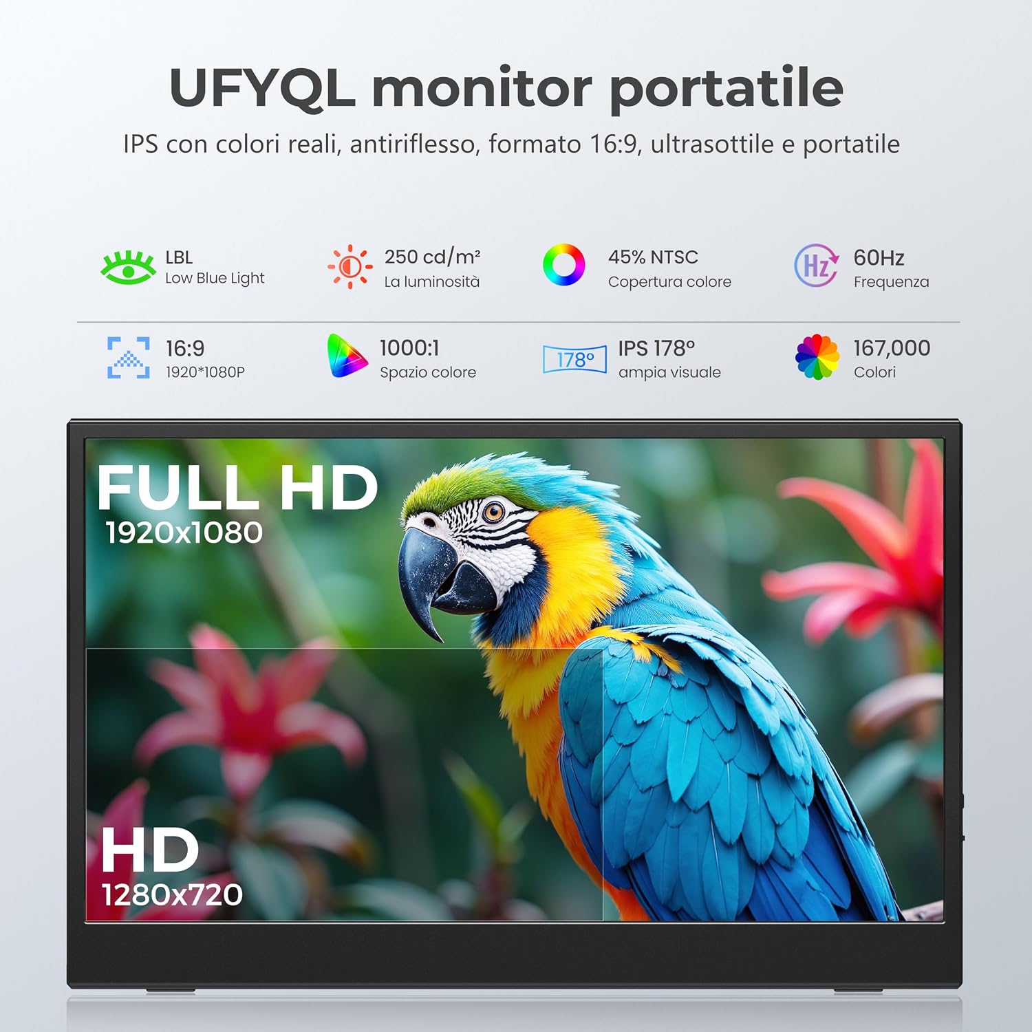 Detalle de UFYQL Monitor Portatile 15,6" IPS Full HD: schermo extra ultra-slim con custodia e connettività USB-C e mini HDMI