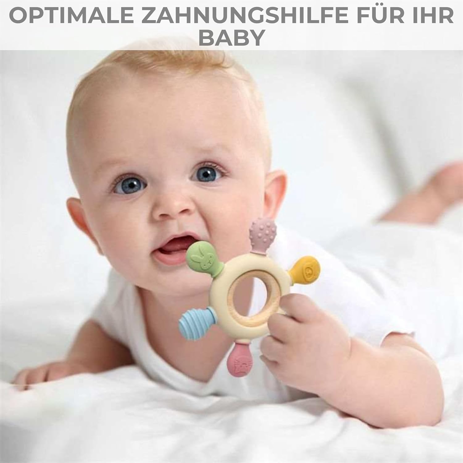 Thumbnail 6 de CAJA Beißring Baby – BPA-freie Zahnungshilfe aus Silikon und FSC-Holz im Tiermotiv