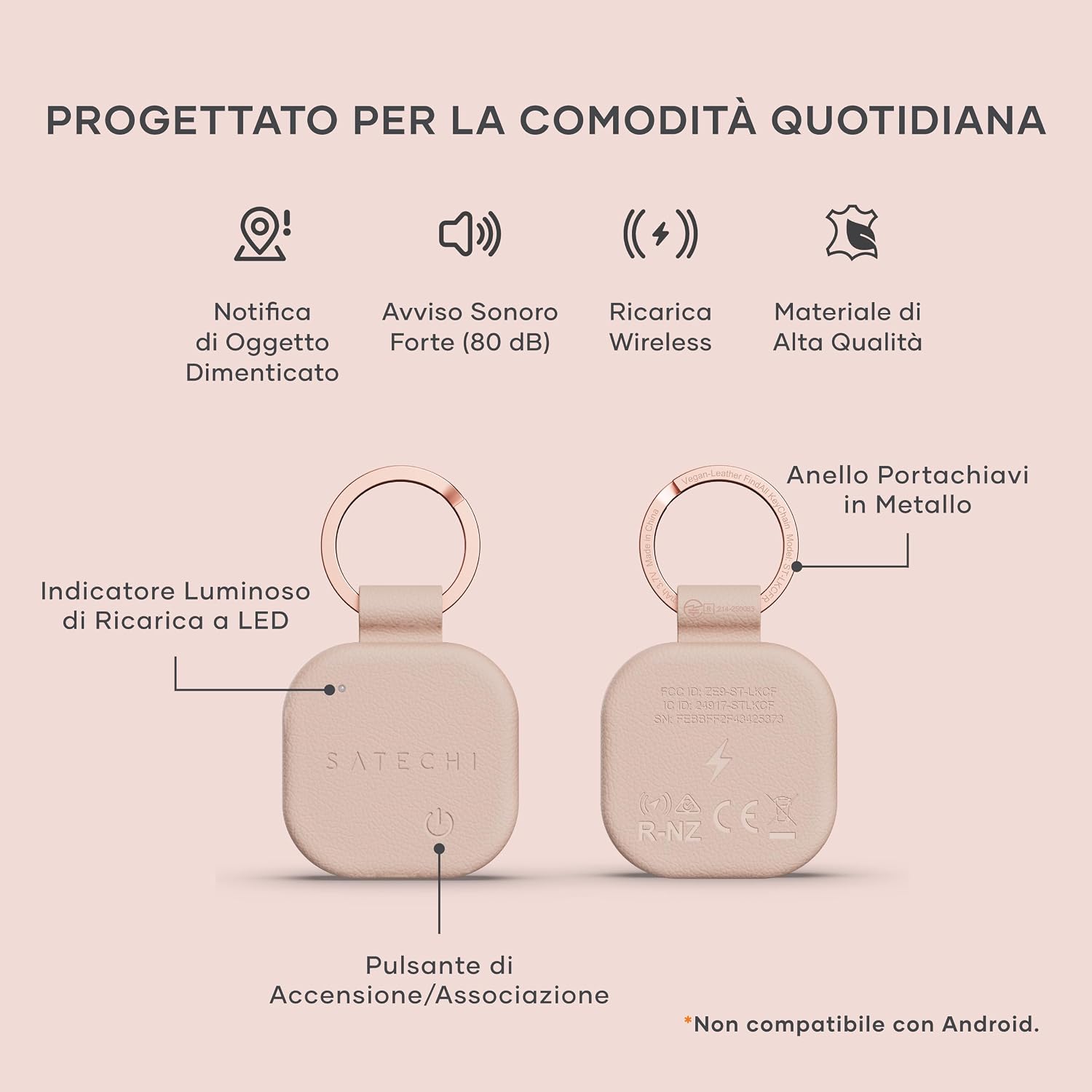 Detalle de SATECHI FindAll Localizzatore per Chiavi con Apple Find My – Rosa