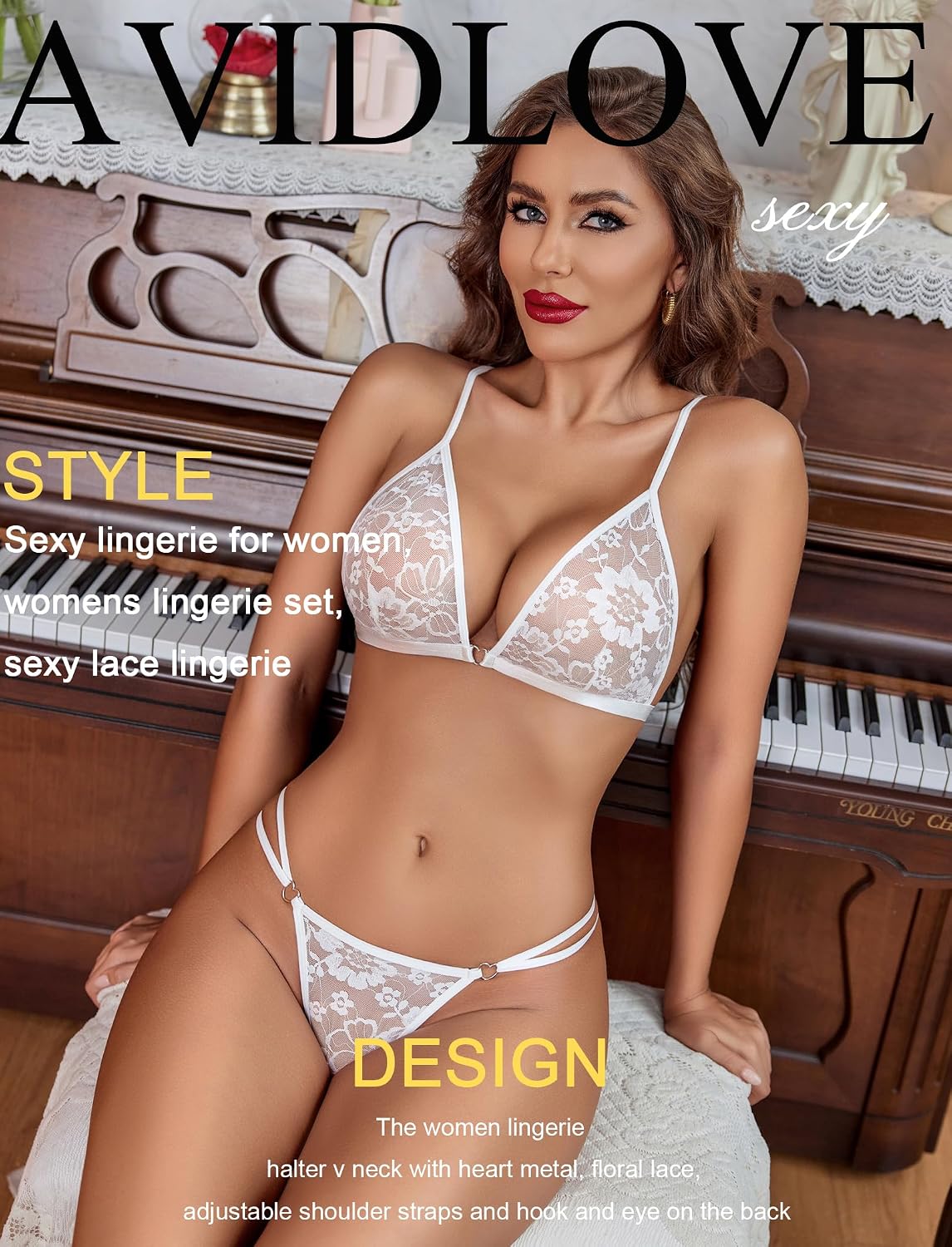 Thumbnail 2 de Ensemble de lingerie Avidlove en dentelle transparente – soutien-gorge et culotte à dentelle florale