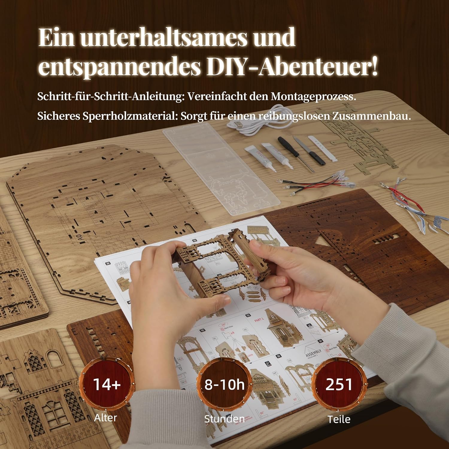 Thumbnail 3 de FUNPOLA LED 3D Holzpuzzle für Erwachsene – DIY Miniatur-Cottage mit LED-Blitz