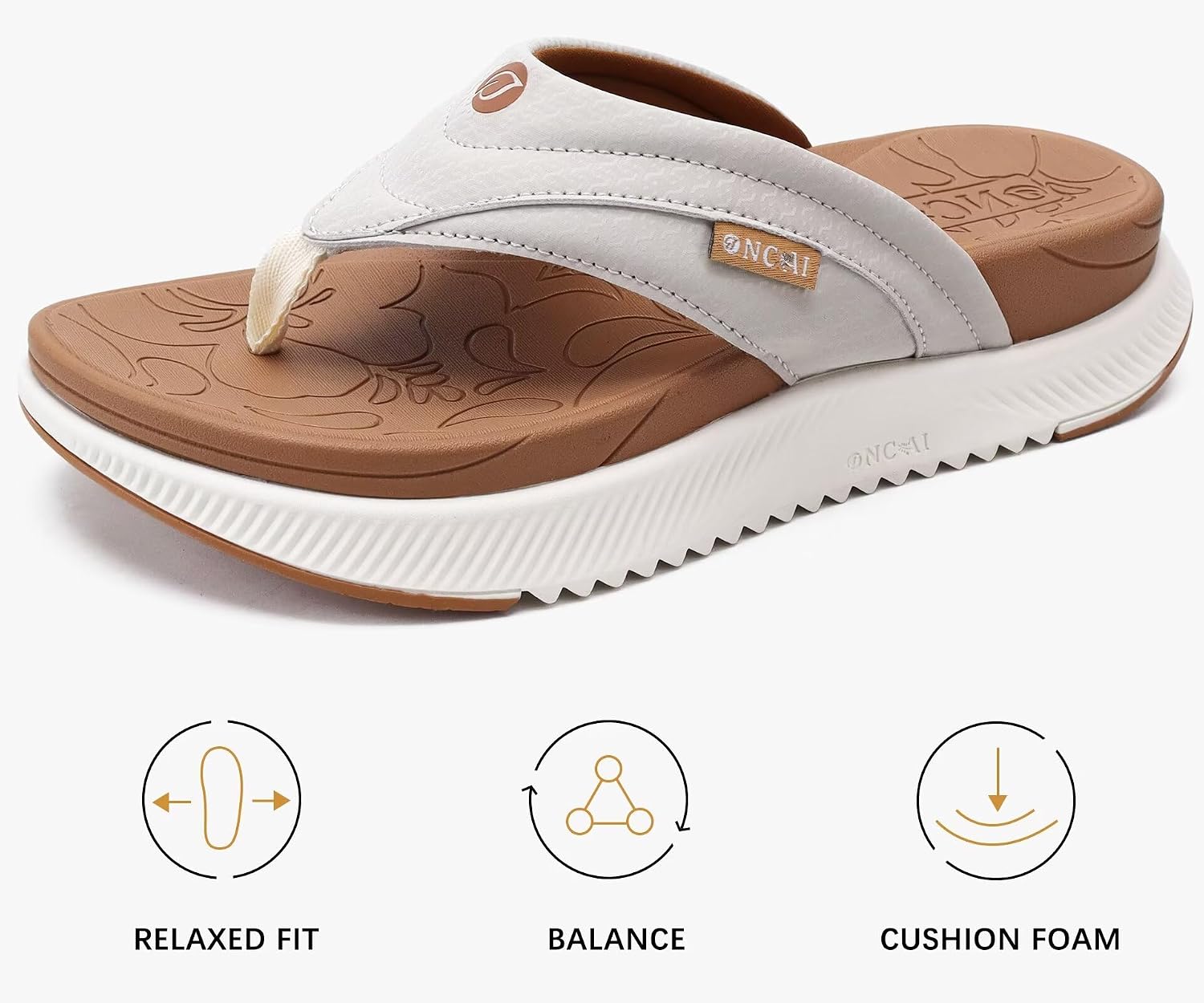 Detalle de ONCAI Women's Orthotic Cushion Flip Flops: Arch Support and Recovery Footwear for Everyday Comfort