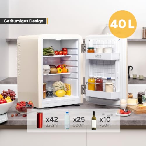Detalle de TZS First Austria Retro Mini Kühlschrank 40L – lautlos, Vintage-Design cremefarben
