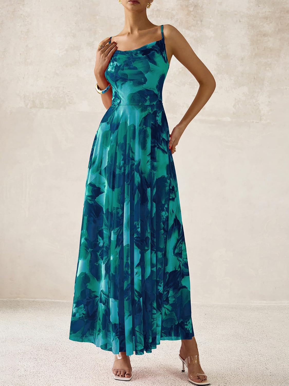 Thumbnail 1 de BTFBM Women Summer Floral Maxi Dress with Cowl Neck and Spaghetti Straps