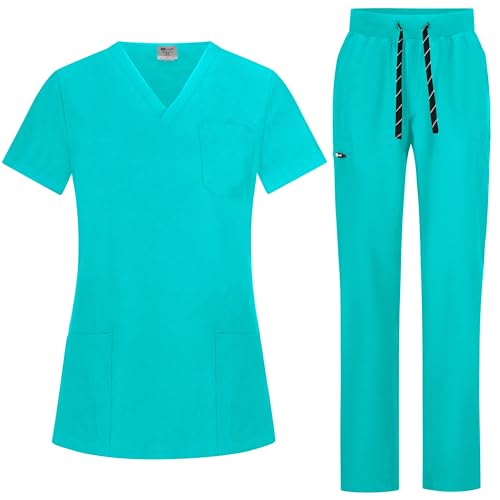 B-well Bella Divisa Sanitaria Donna Elastica Teal – Set con Casacca e Pantalone, XXL