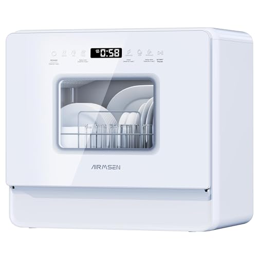Detalle de AIRMSEN Lavavajillas portátil de encimera con 7+2 programas, 5 L y control táctil (Blanco)