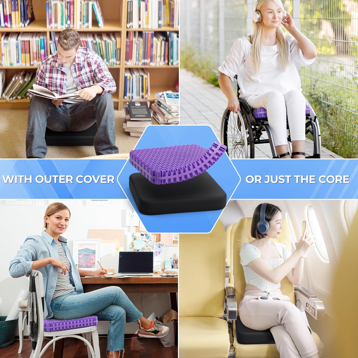 Detalle 2 de TushGuard Gel Seat Cushion for Long Sitting — 2.2" Thick, Breathable Gel Core