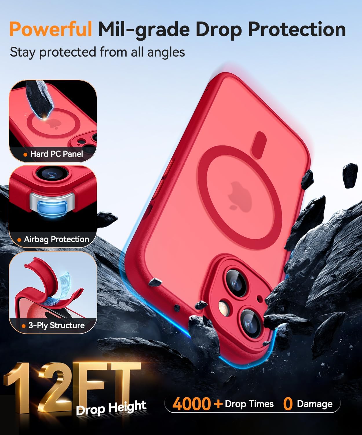 Thumbnail 6 de CANSHN Coque Magnétique pour iPhone 15 Plus 6,7'' – Protection complète de l’appareil photo et finition matte translucide en Rouge