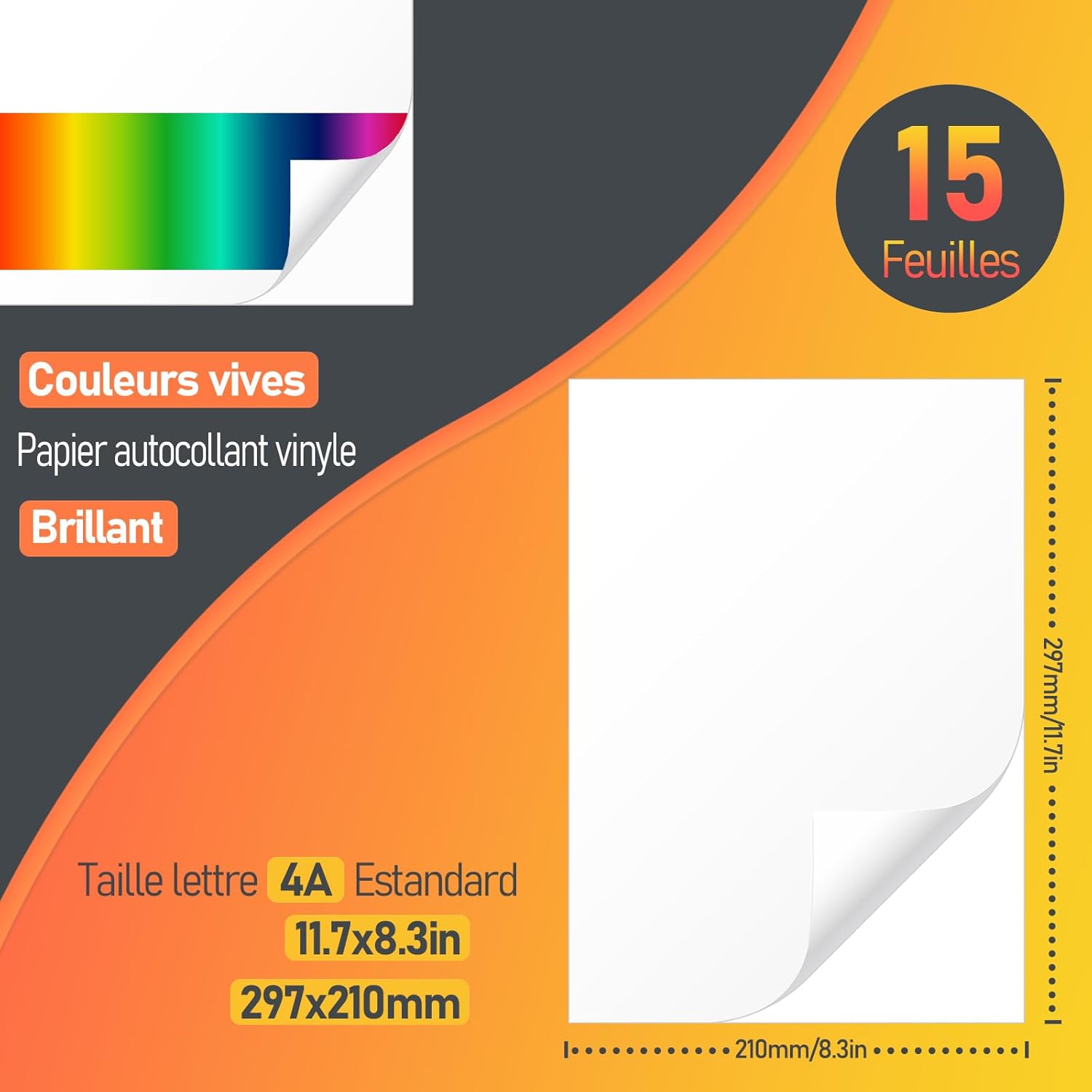 Thumbnail 1 de Tixlux – 15 feuilles de papier autocollant vinyle A4 brillant pour imprimante jet d’encre