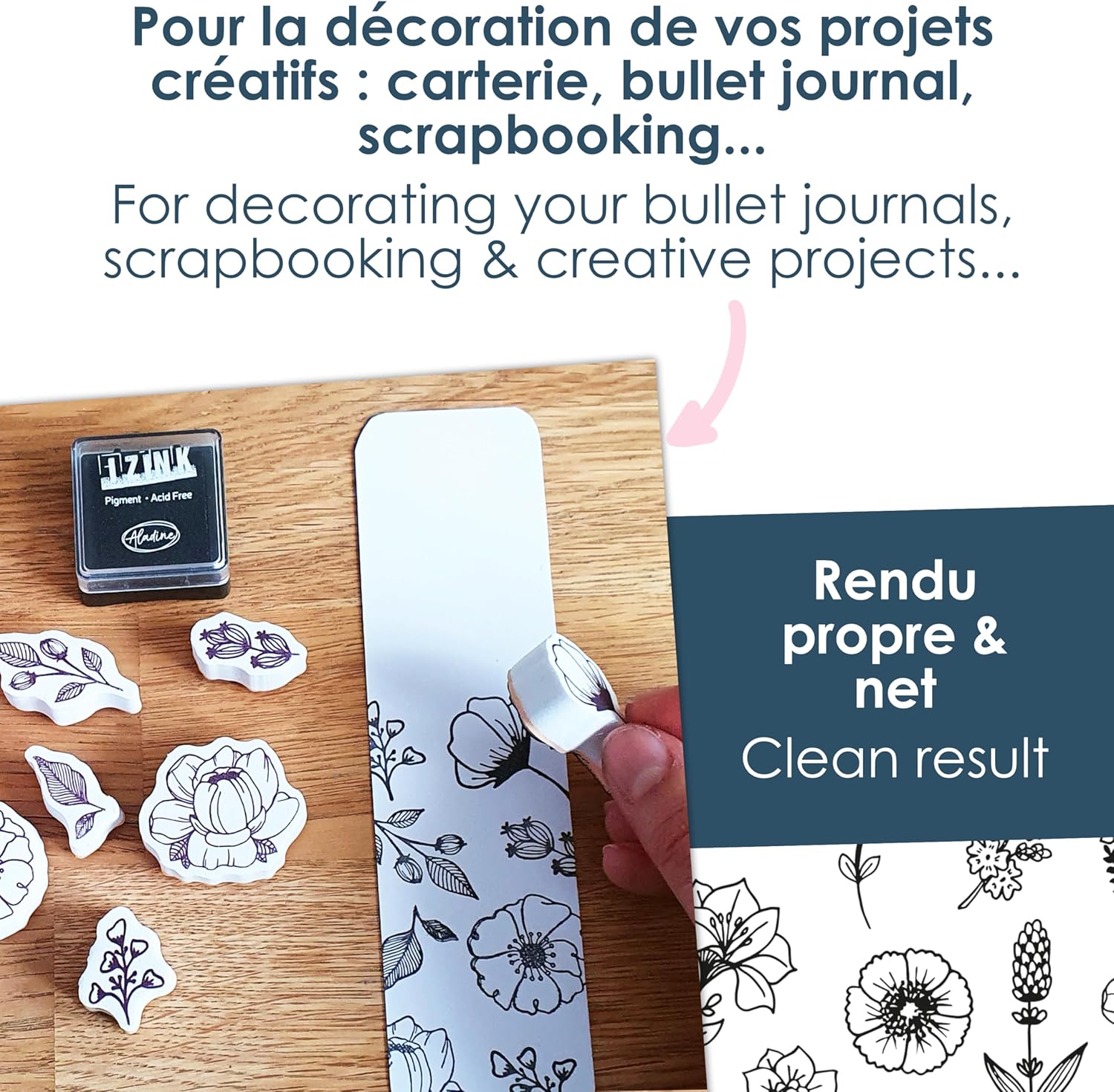 Detalle 2 de Aladine 31 Stempel-Set Blumen – Stempelkit für Karten, Scrapbooking und Bullet Journal
