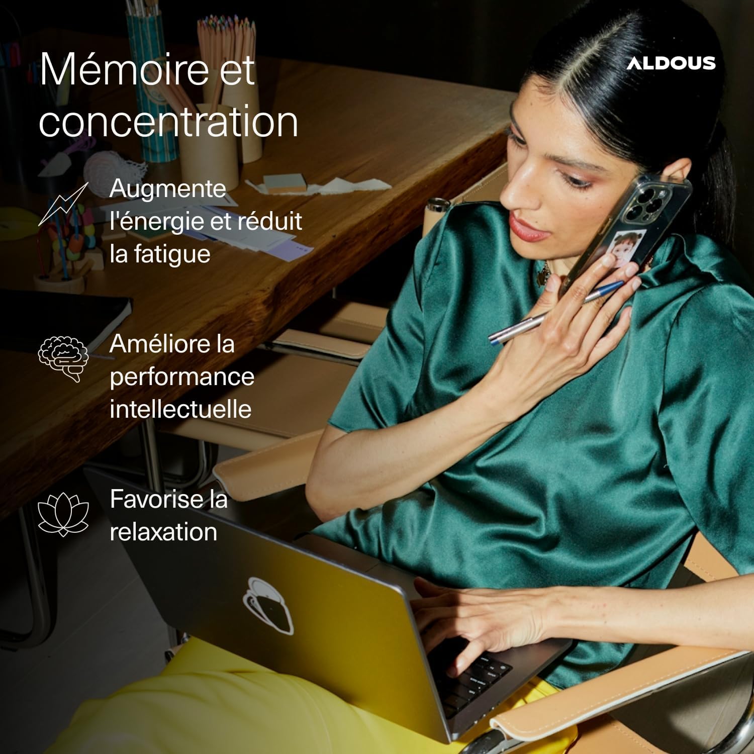 Detalle de Nootropique Naturel Aldous – 80 Gélules: Brain Booster pour Mémoire, Concentration et Énergie