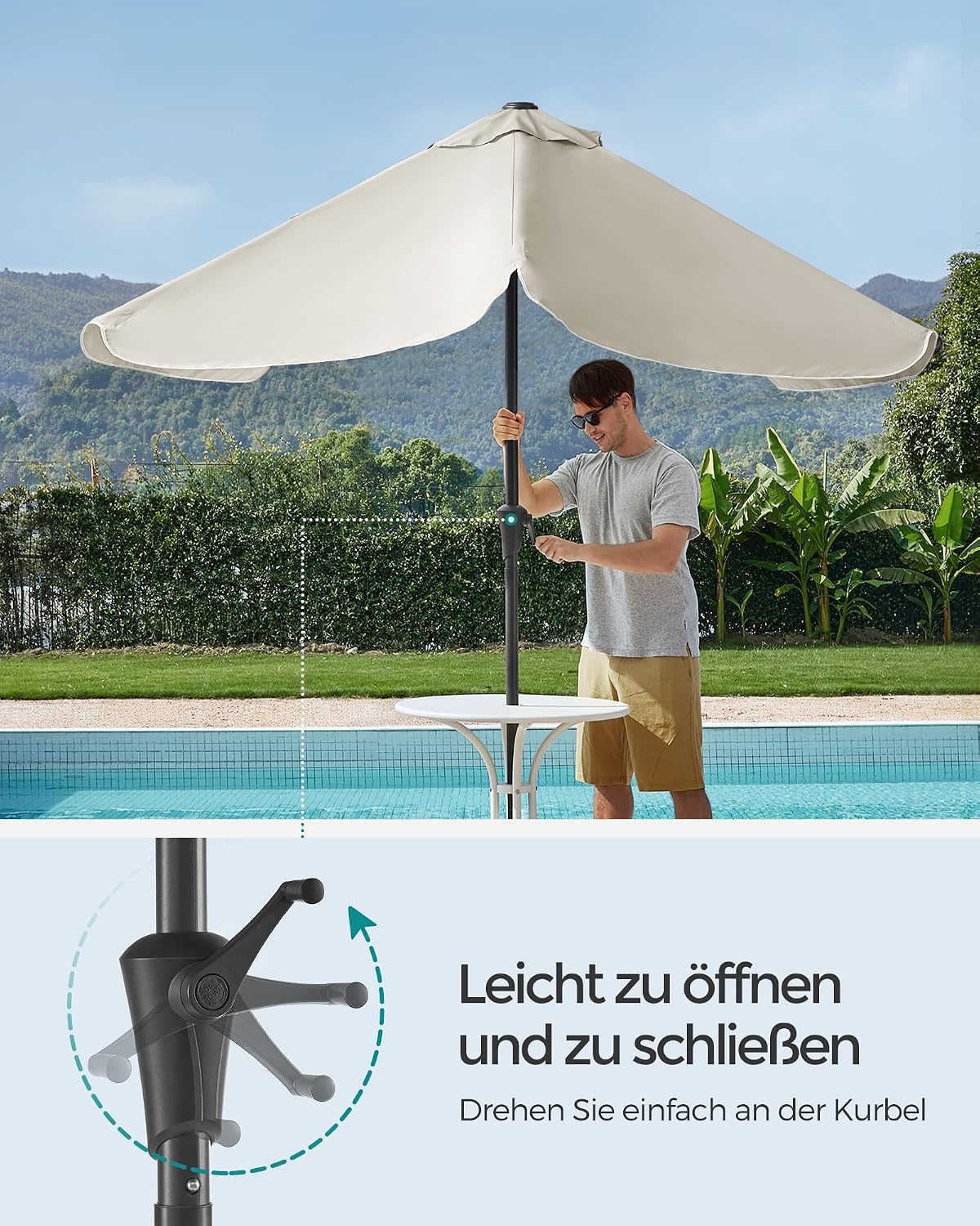 Detalle de SONGMICS Sonnenschirm 300 x 200 cm (rechteckiger Balkonschirm) UPF 50+, 30° neigbar, beige GPU058M01